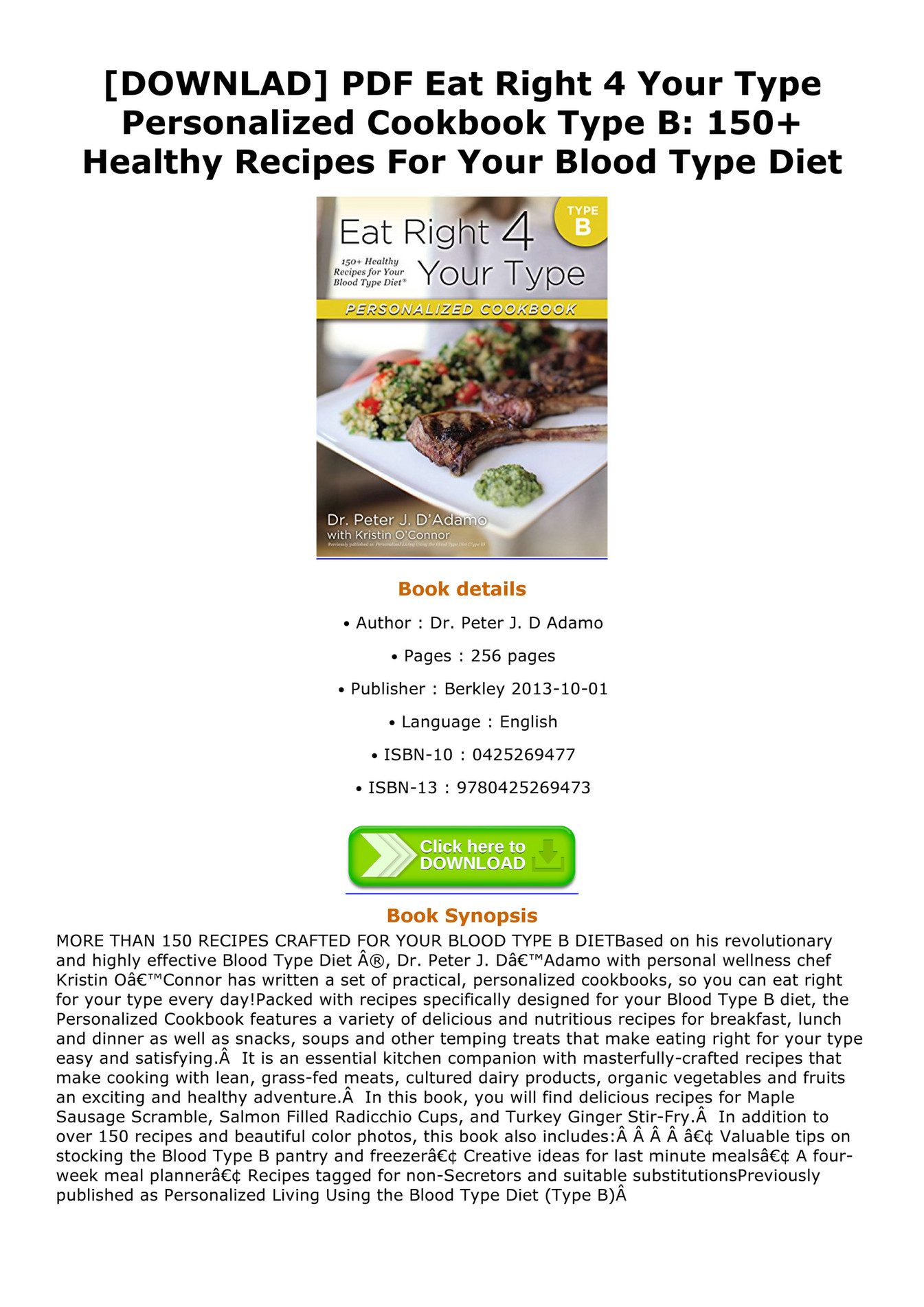 Six - DOWNLAD PDF Eat Right 4 Your Type Personalized Cookbook Type B ...