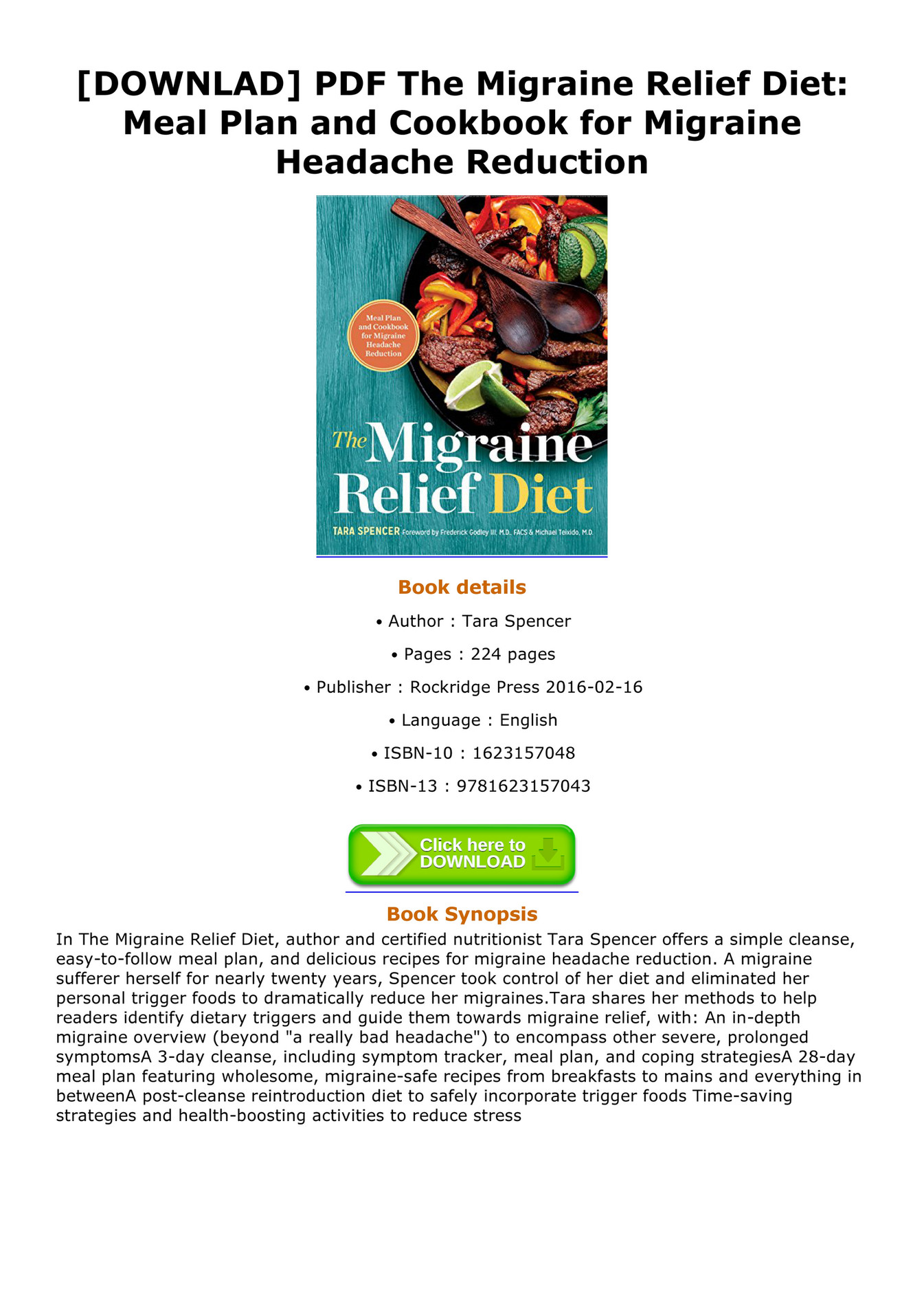 Milton DOWNLAD PDF The Migraine Relief Diet Meal Plan and Cookbook