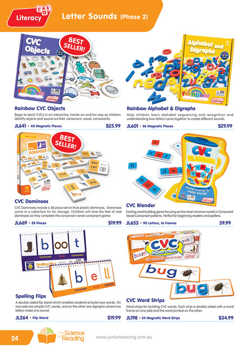 Junior Learning – Rainbow CVC Objects – 40 Objets Magnétiques En Mousse Pour Apprendre Les Mots CVC – Lecture Interactive Dès 3 Ans