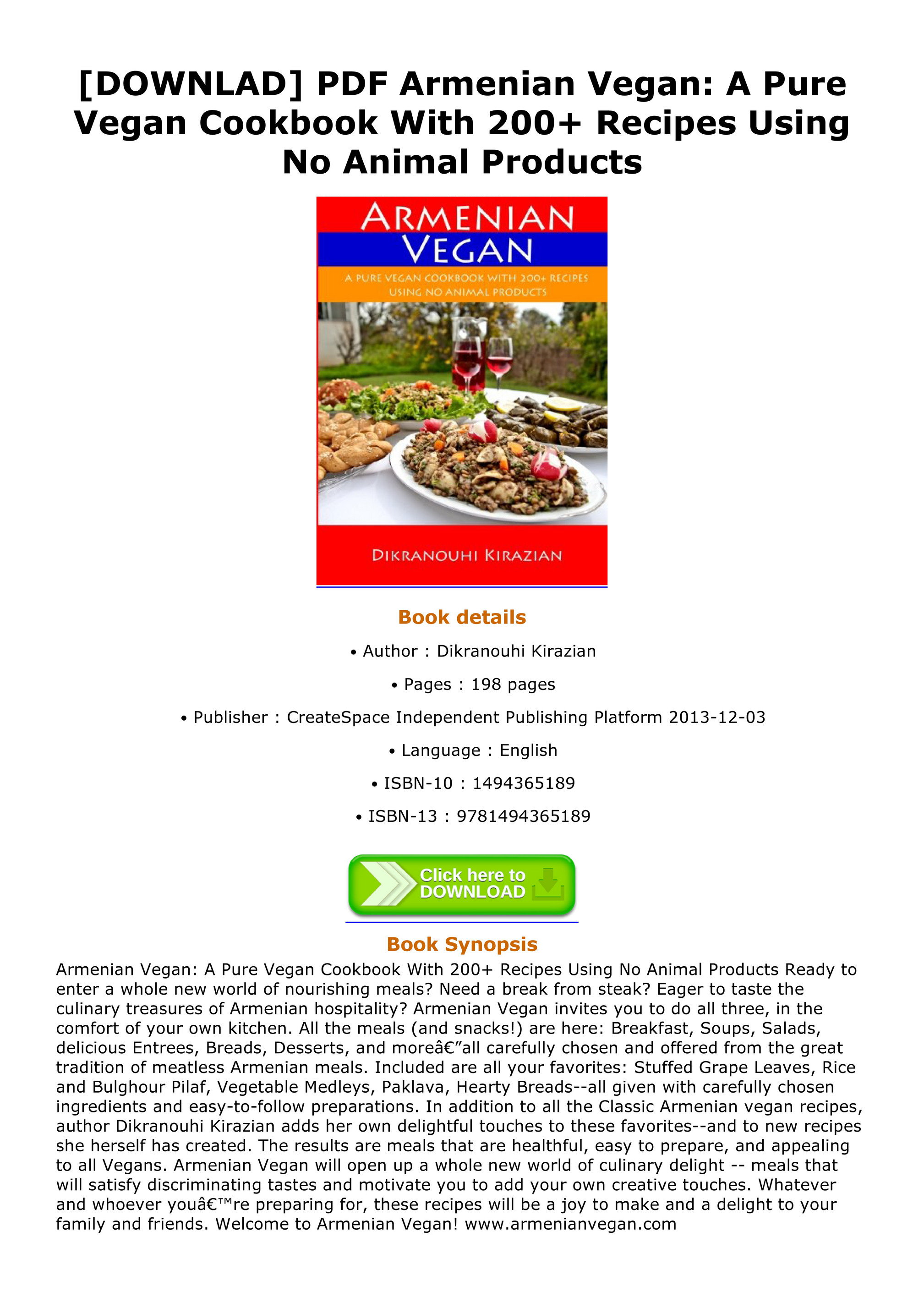 Maloney - DOWNLAD PDF Armenian Vegan A Pure Vegan Cookbook With 200 Recipes  Using No Animal Products - Page 1 - Created with 