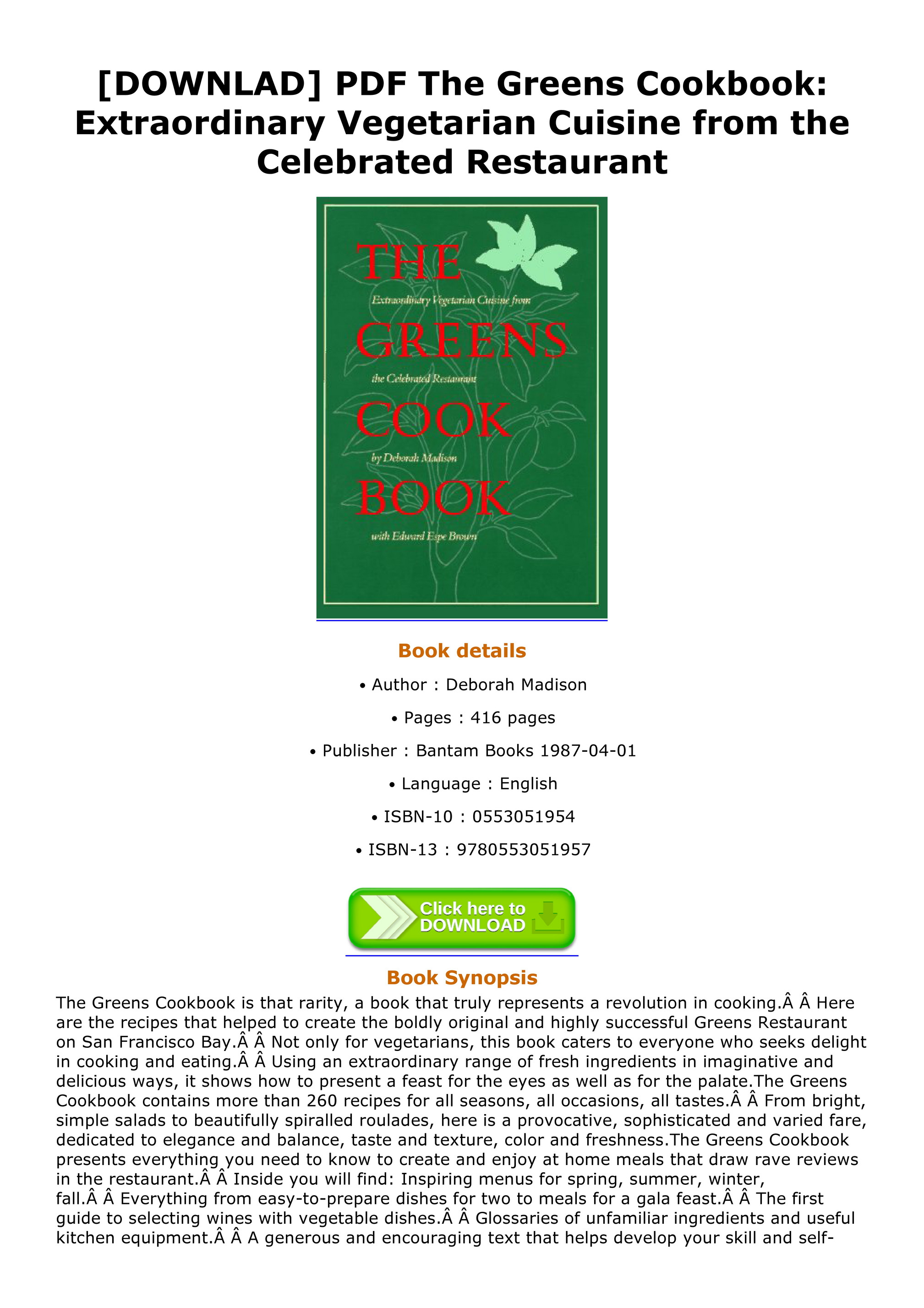 Celine Downlad Pdf The Greens Cookbook Extraordinary Vegetarian Cuisine From The Celebrated Restaurant Page 1 Created With Publitas Com