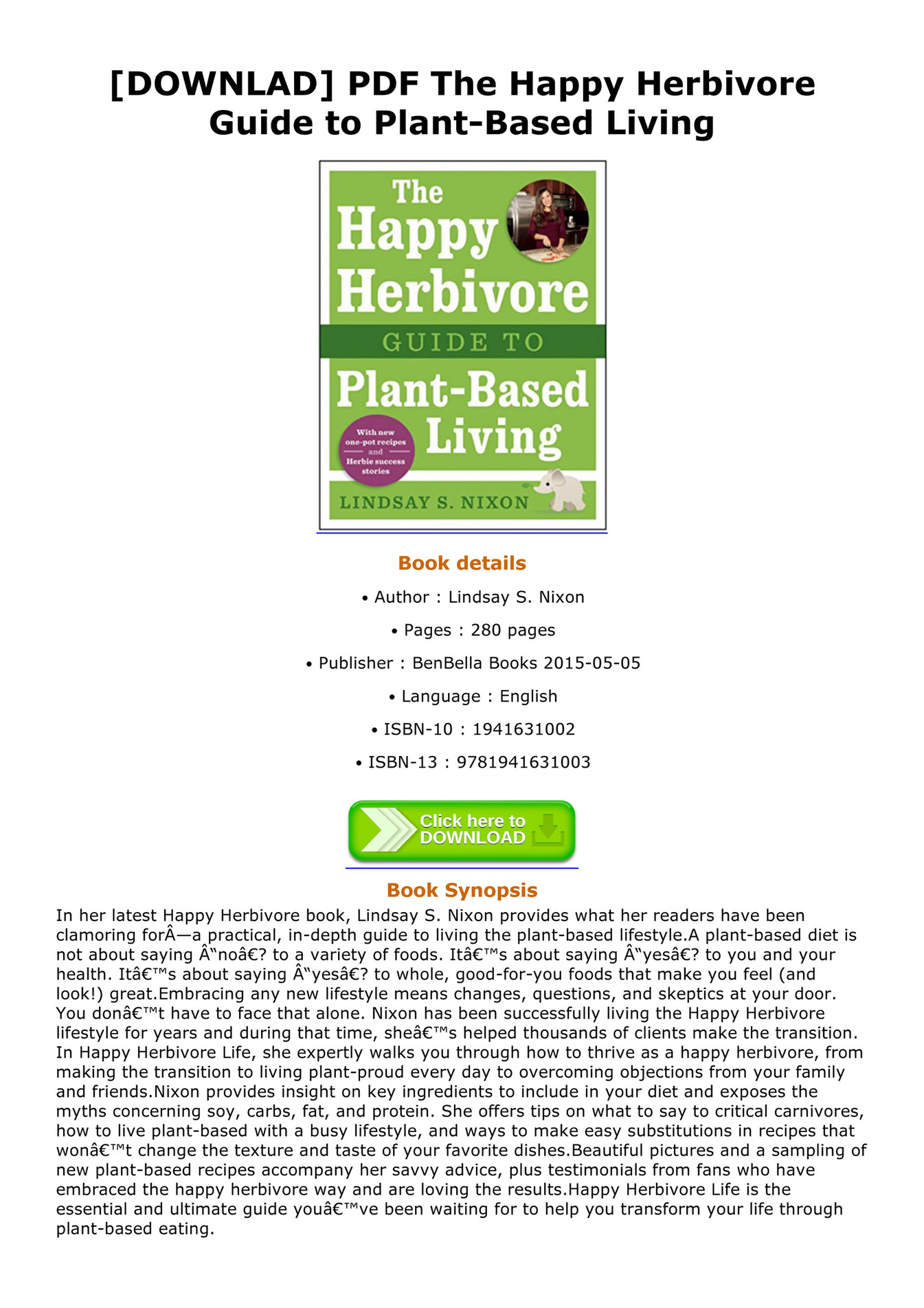 Celine DOWNLAD PDF The Happy Herbivore Guide to Plant Based Living