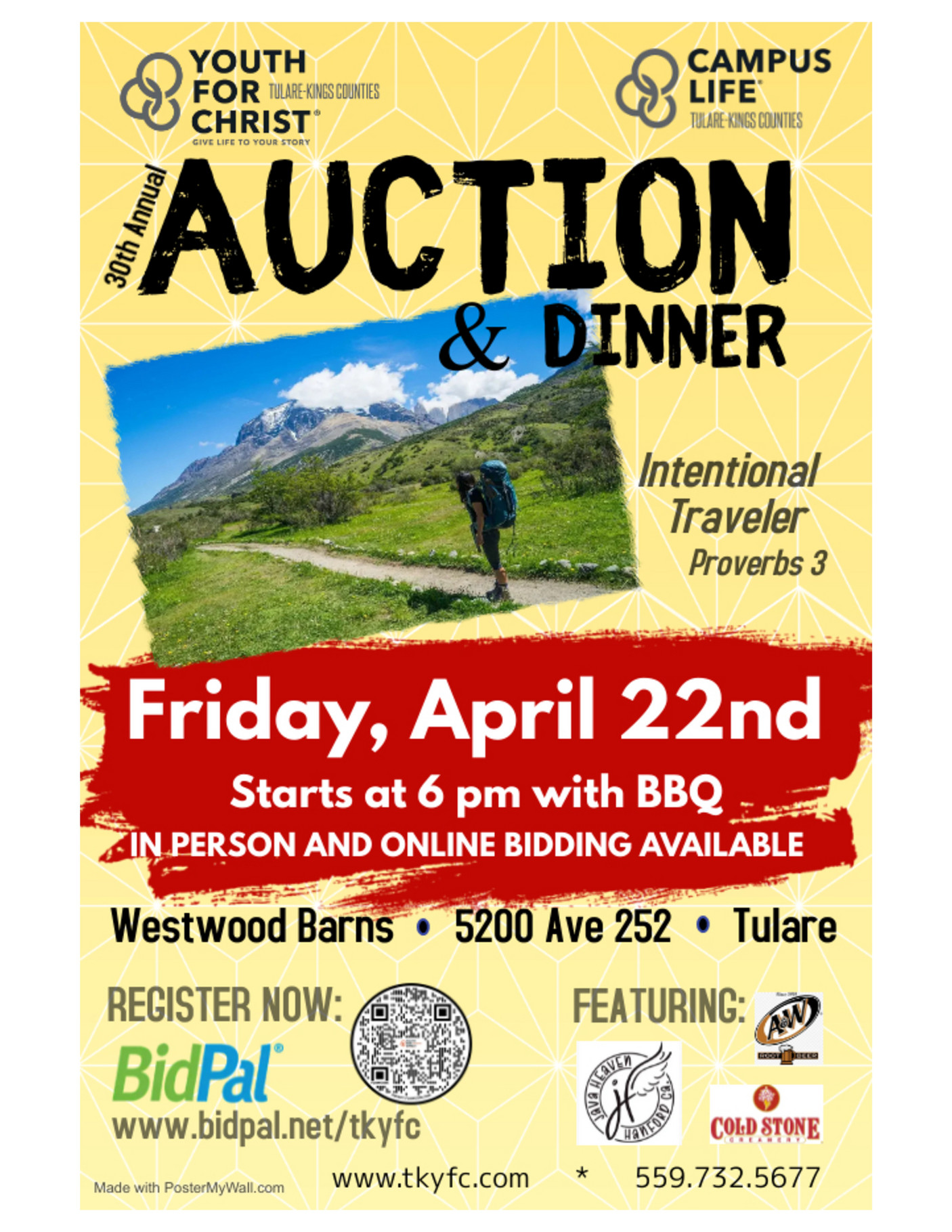 TulareKings Counties Youth For Christ Auction 2022 April 22 flyer