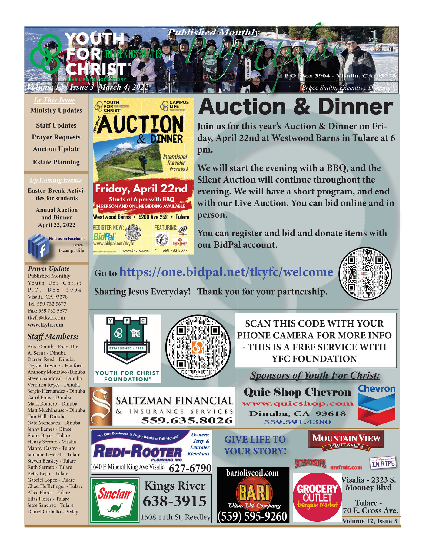 TulareKings Counties Youth For Christ March 2022 Newsletter email
