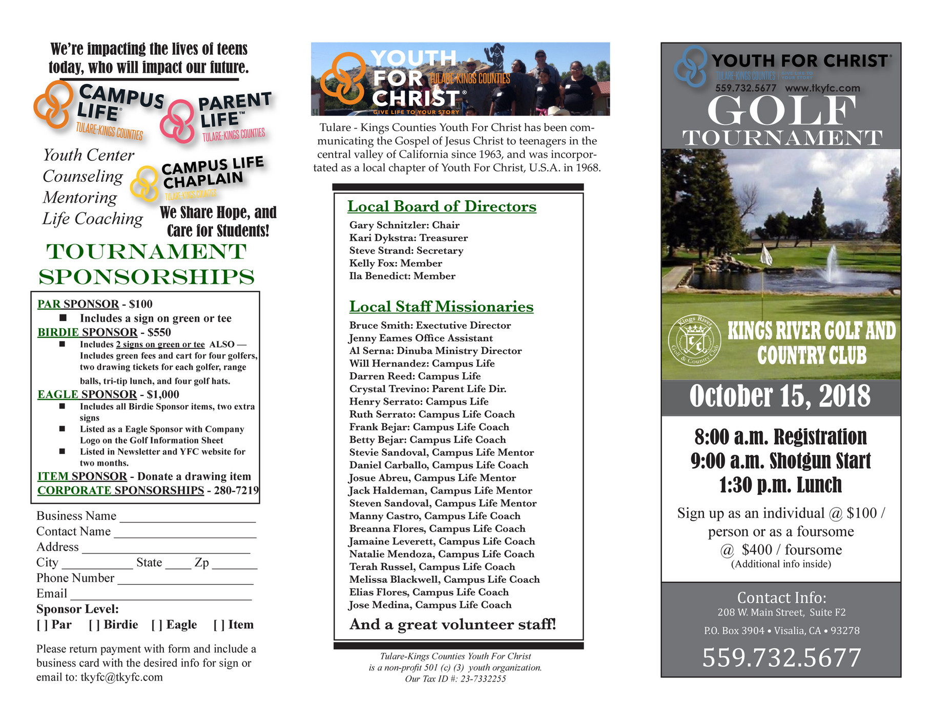 Tulare-Kings Counties Youth For Christ - Golf Brochure 2018 - Page 1 ...