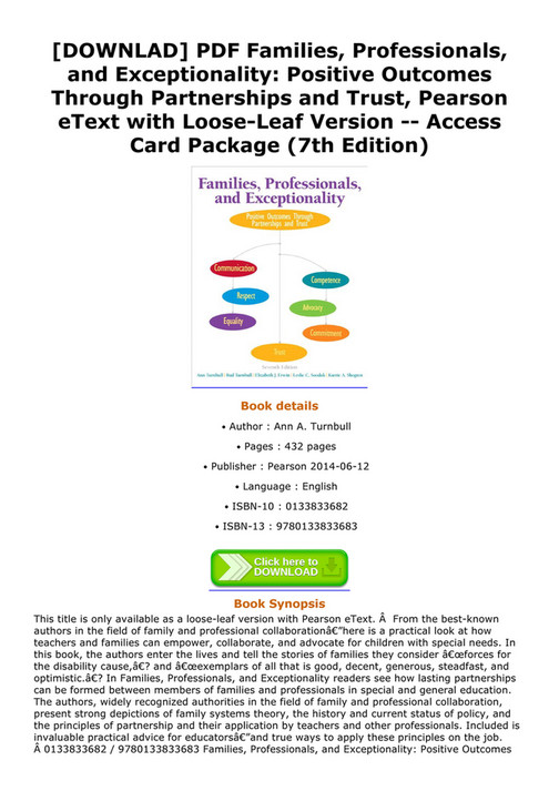 Abook Downlad Pdf Families Professionals And Exceptionality Positive Outes Through Partnerships And Trust Pearson Etext With Loose Leaf Version Access Card Package 7th Edition Page 1 Created With Publitas 