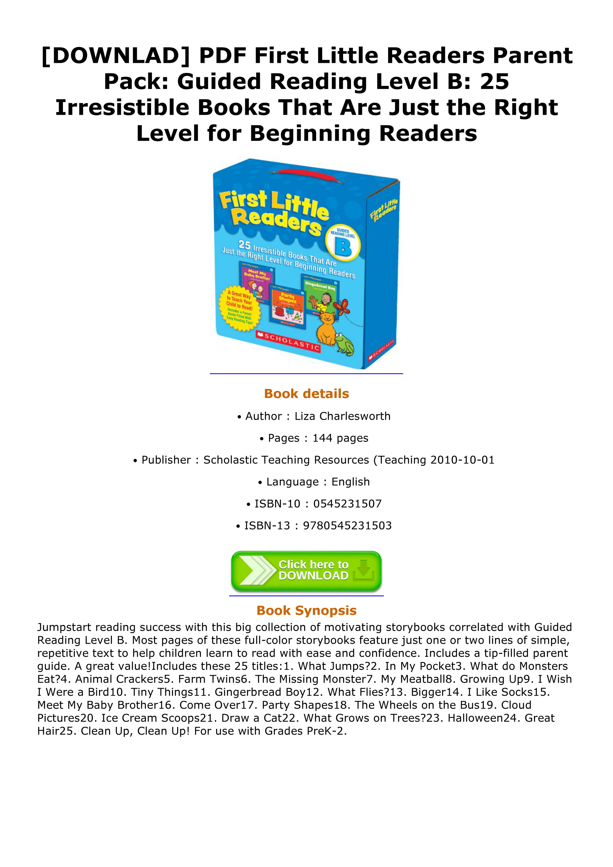 Tyson Downlad Pdf First Little Readers Parent Pack Guided Reading Level B 25 Irresistible Books That Are Just The Right Level For Beginning Readers Page 1 Created With Publitas Com
