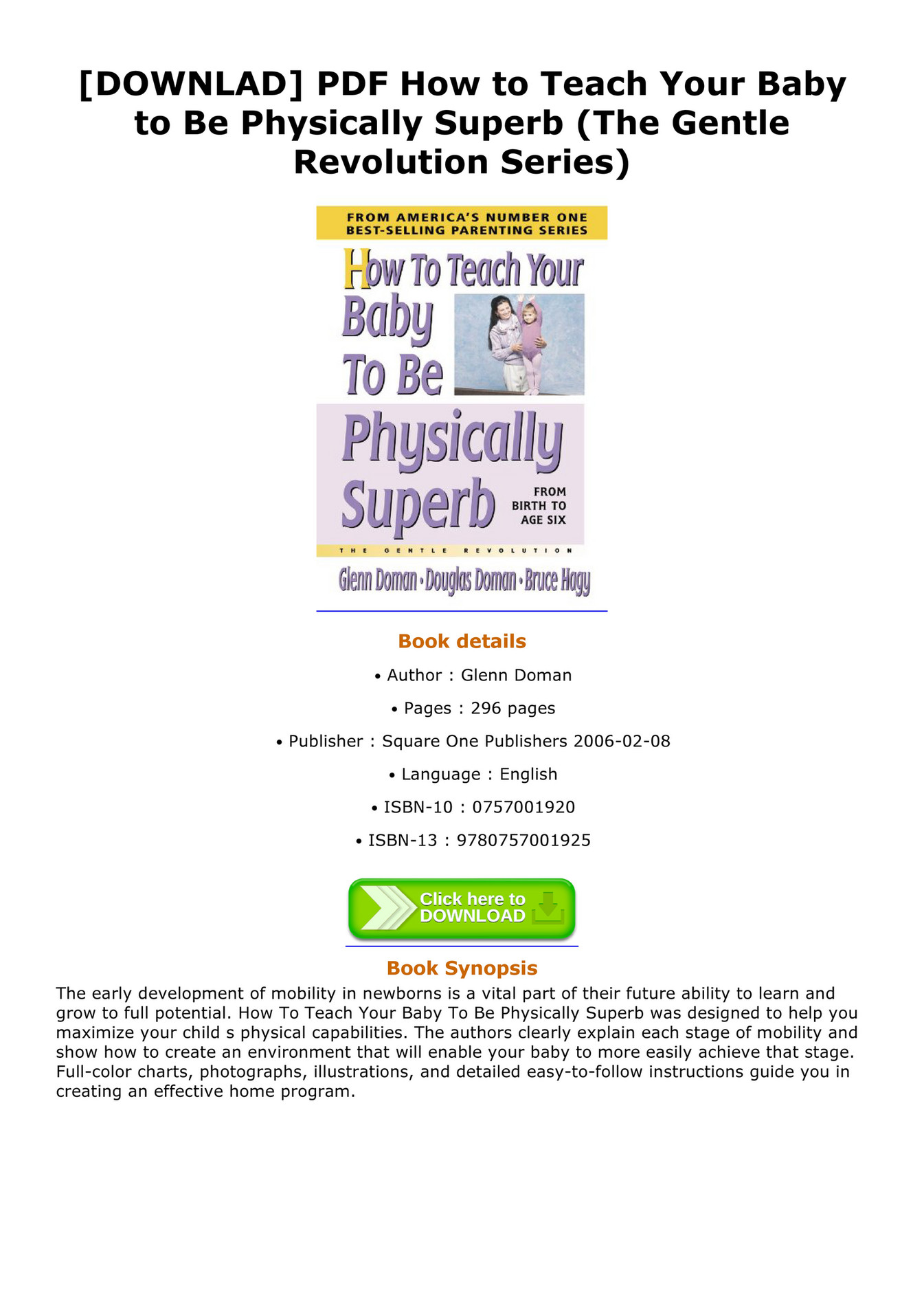 Buddy DOWNLAD PDF How to Teach Your Baby to Be Physically Superb The