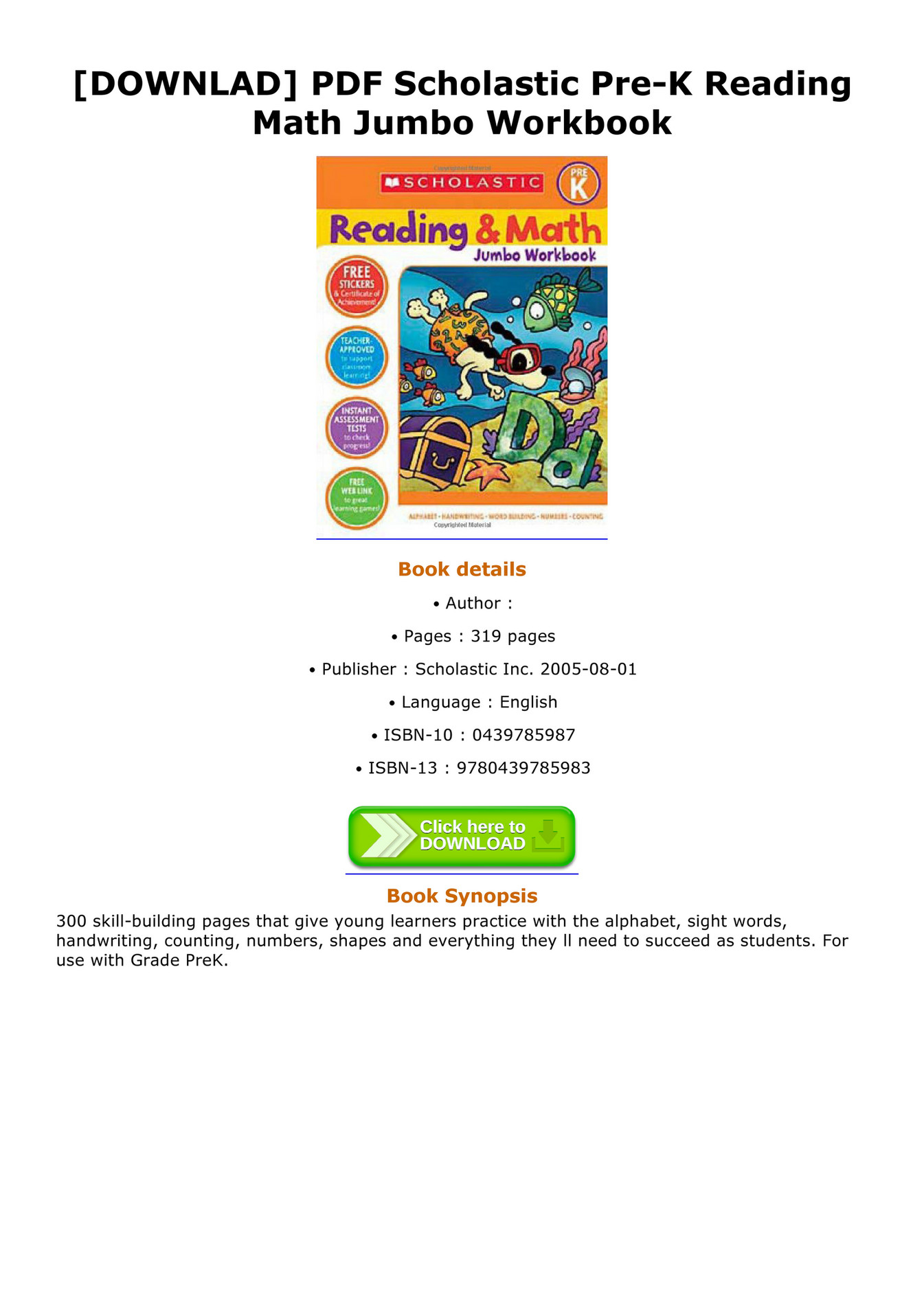Claussen DOWNLAD PDF Scholastic Pre K Reading Math Jumbo Workbook