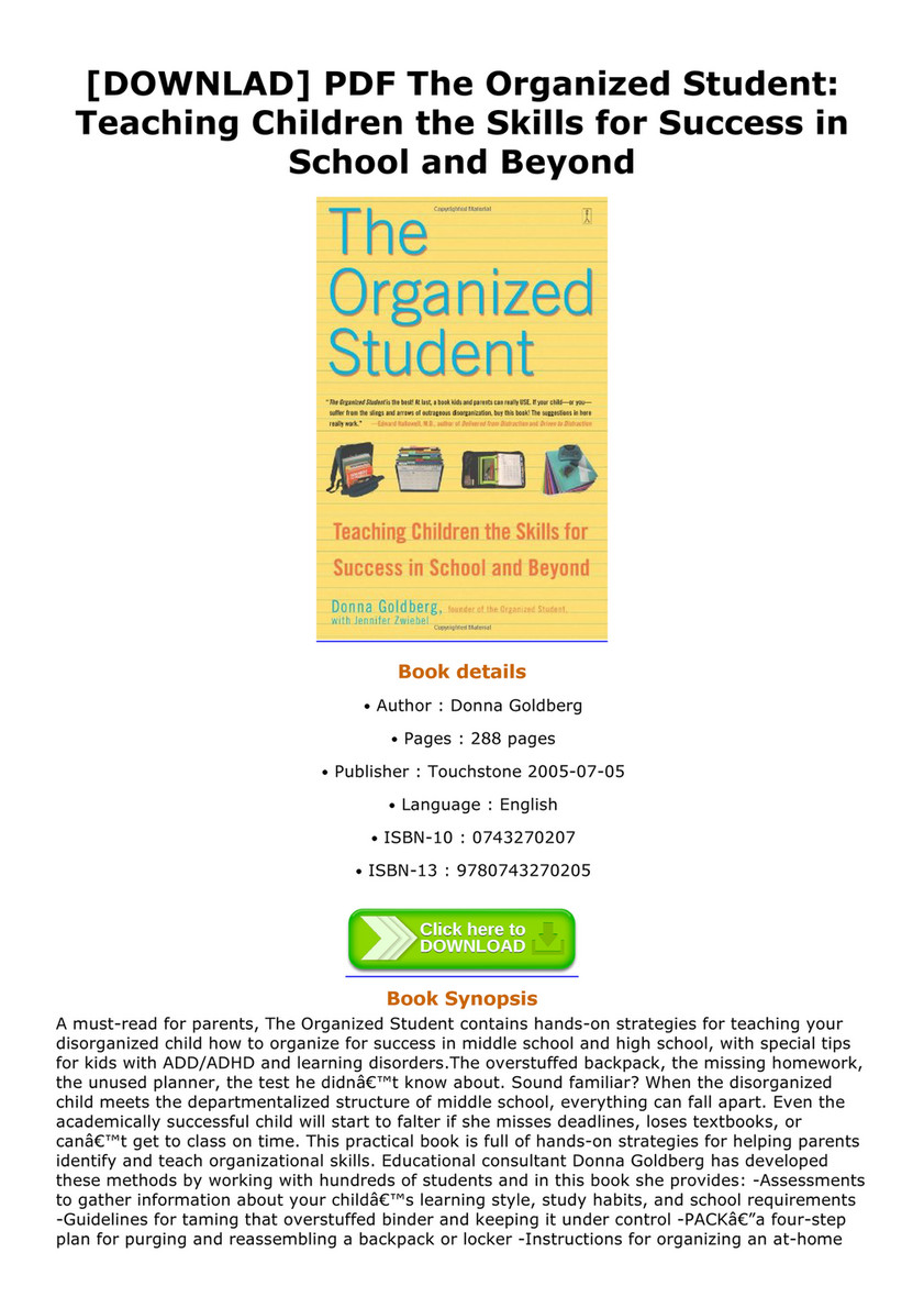 Winston Downlad Pdf The Organized Student Teaching Children The Skills For Success In School And Beyond Page 1 Created With Publitas Com