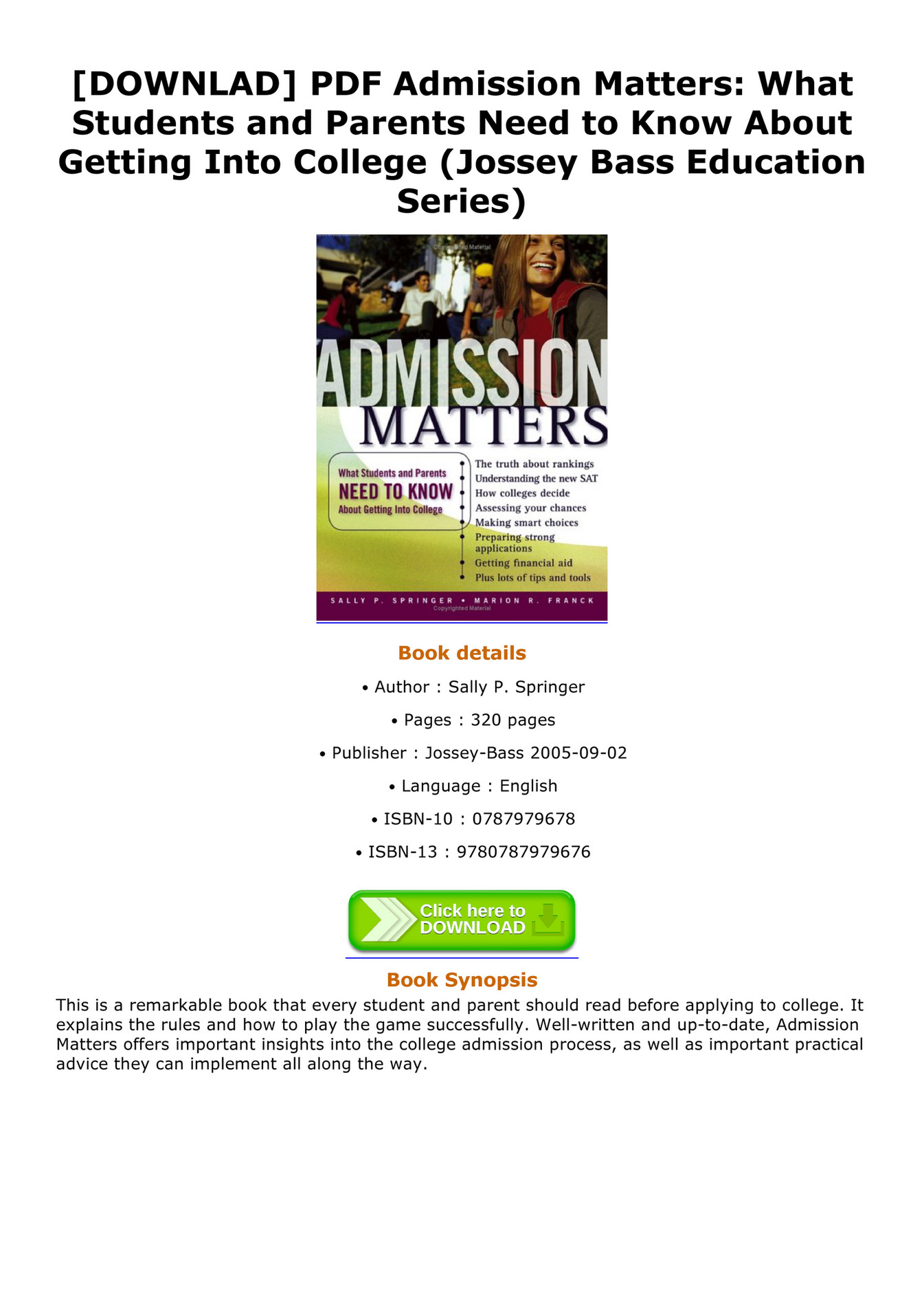 Solomon DOWNLAD PDF Admission Matters What Students and Parents Need