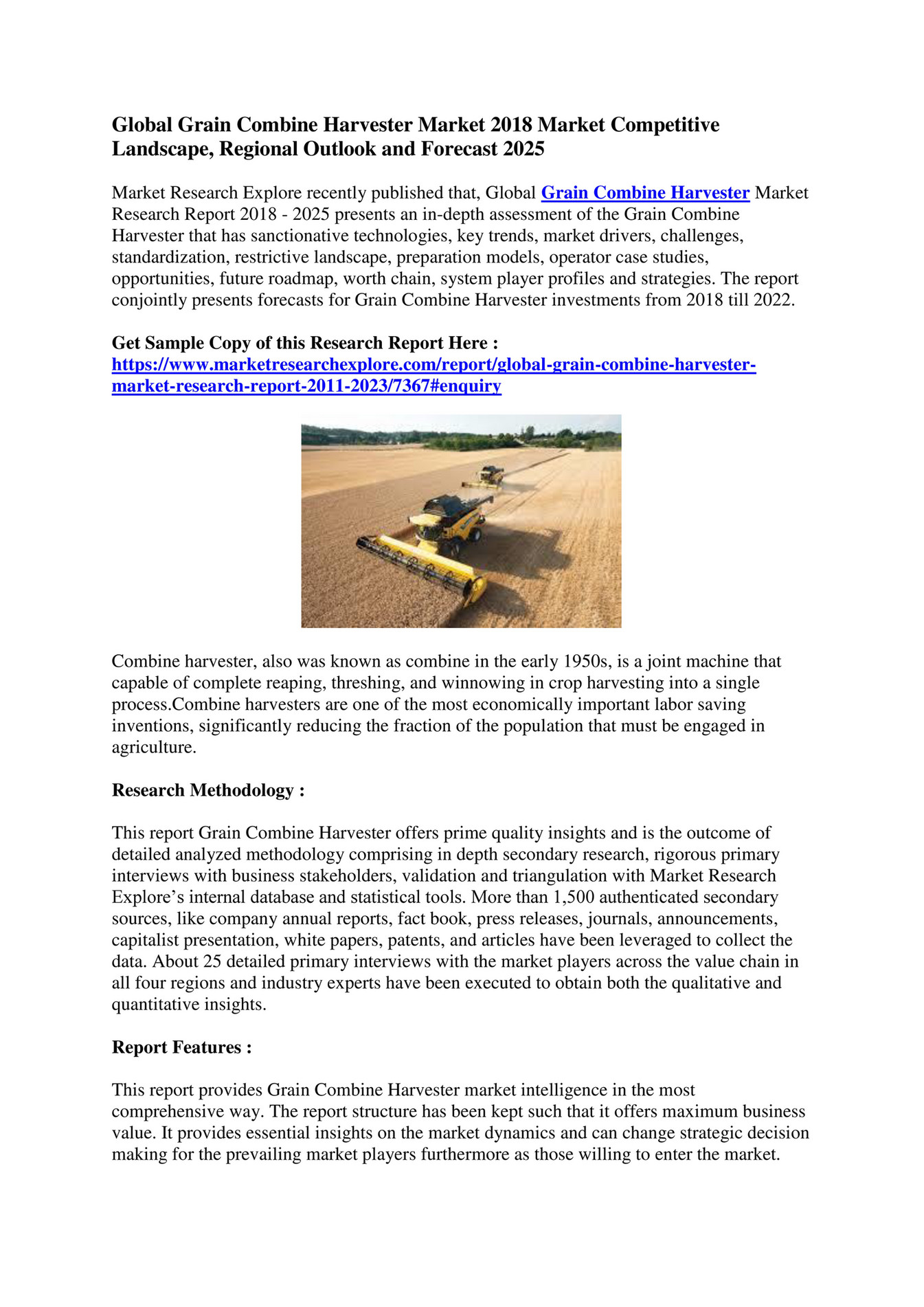 Market Research Explore Global Grain Combine Harvester Market Page
