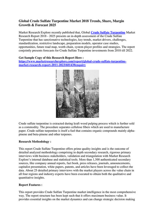 Market Research Explore - Global Crude Sulfate Turpentine Market - Page ...
