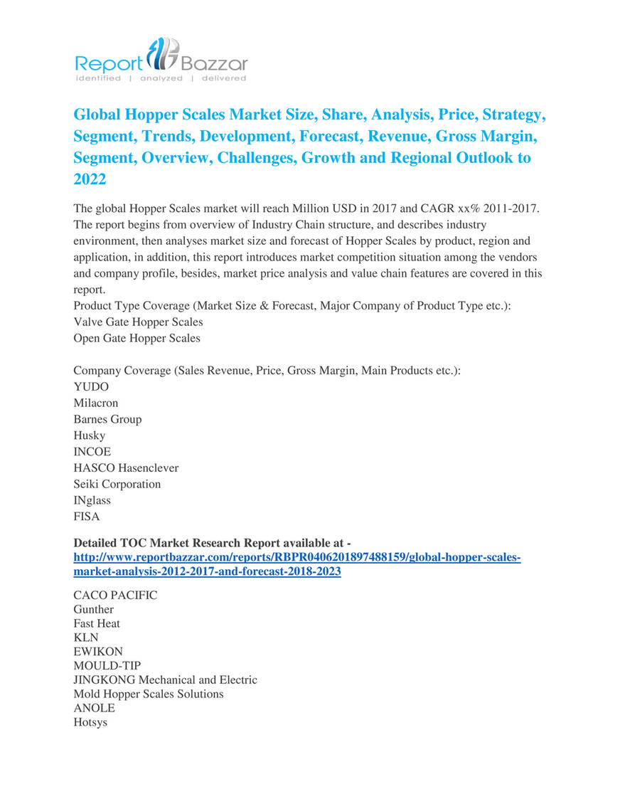 Reportbazzar Latest Trend And Development Of Hopper Scales In