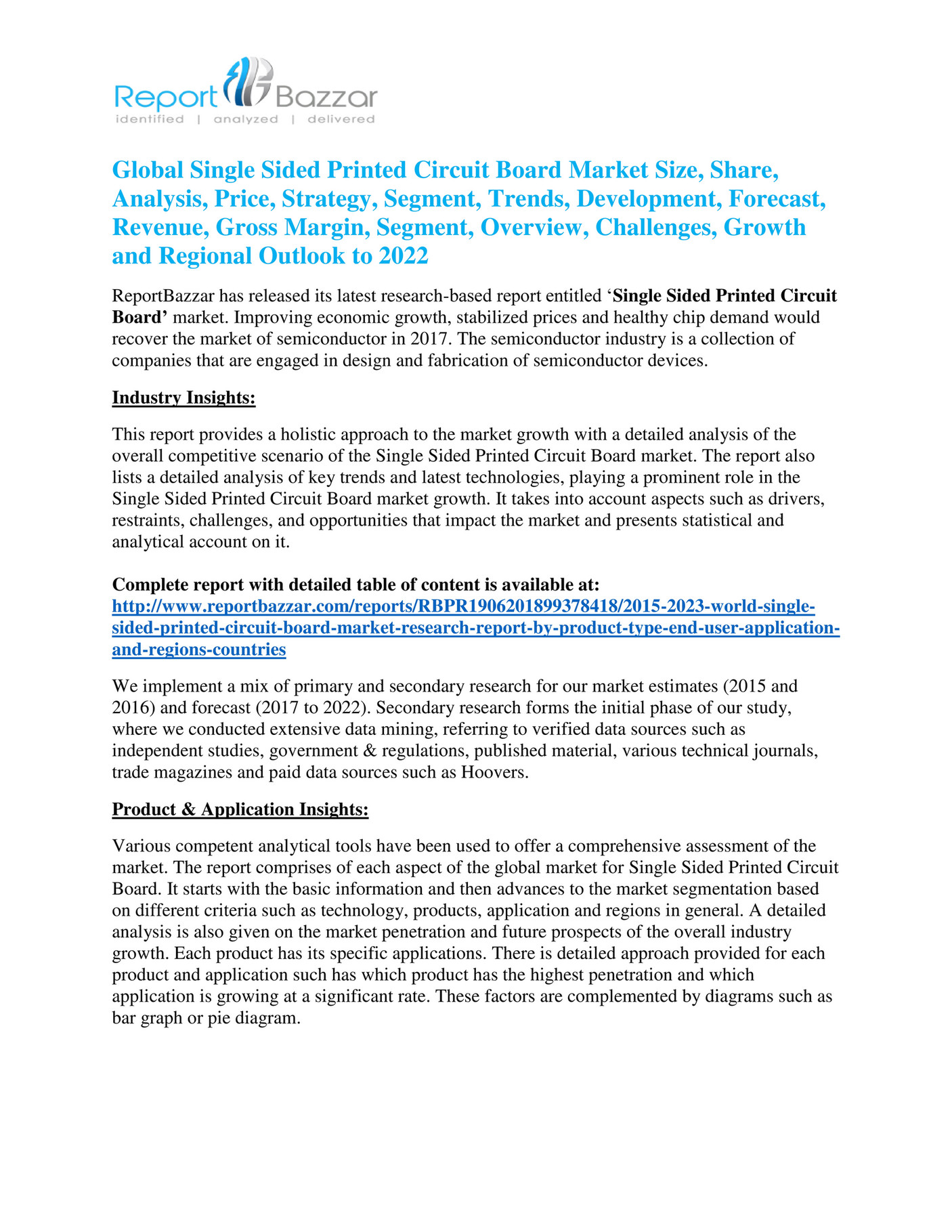 reportbazzar - Single Sided Printed Circuit Board Industry Analysis and