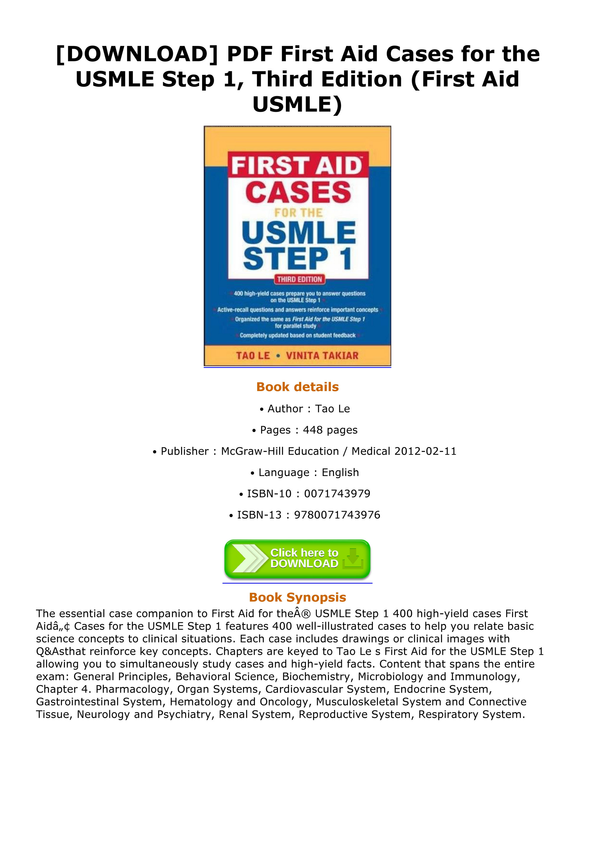 Education Book Free Download Odis Download Pdf First Aid Cases For The Usmle Step 1 Third Edition First Aid Usmle Page 1 Created With Publitas Com