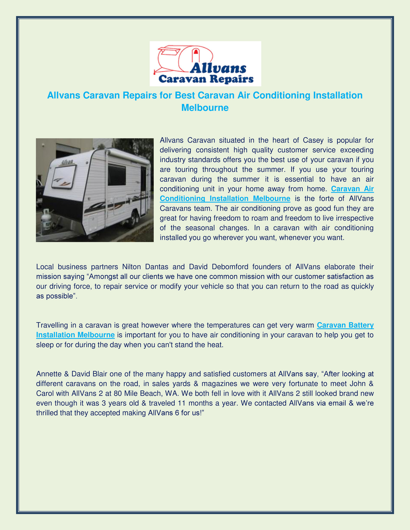 Allvans Caravan Repairs Best Caravan Air Conditioning Installation