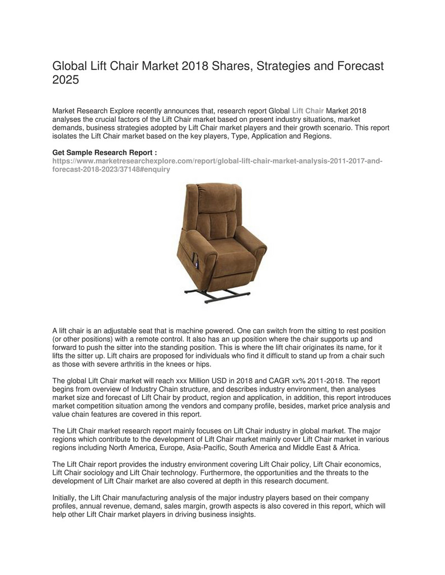 My Publications Global Lift Chair Market 2018 Shares