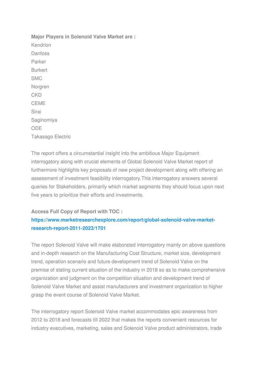 Market Research Explore Global Solenoid Valve Market Competitive Landscape Exploration Sales And Forecast 18 22 Page 2 3 Created With Publitas Com