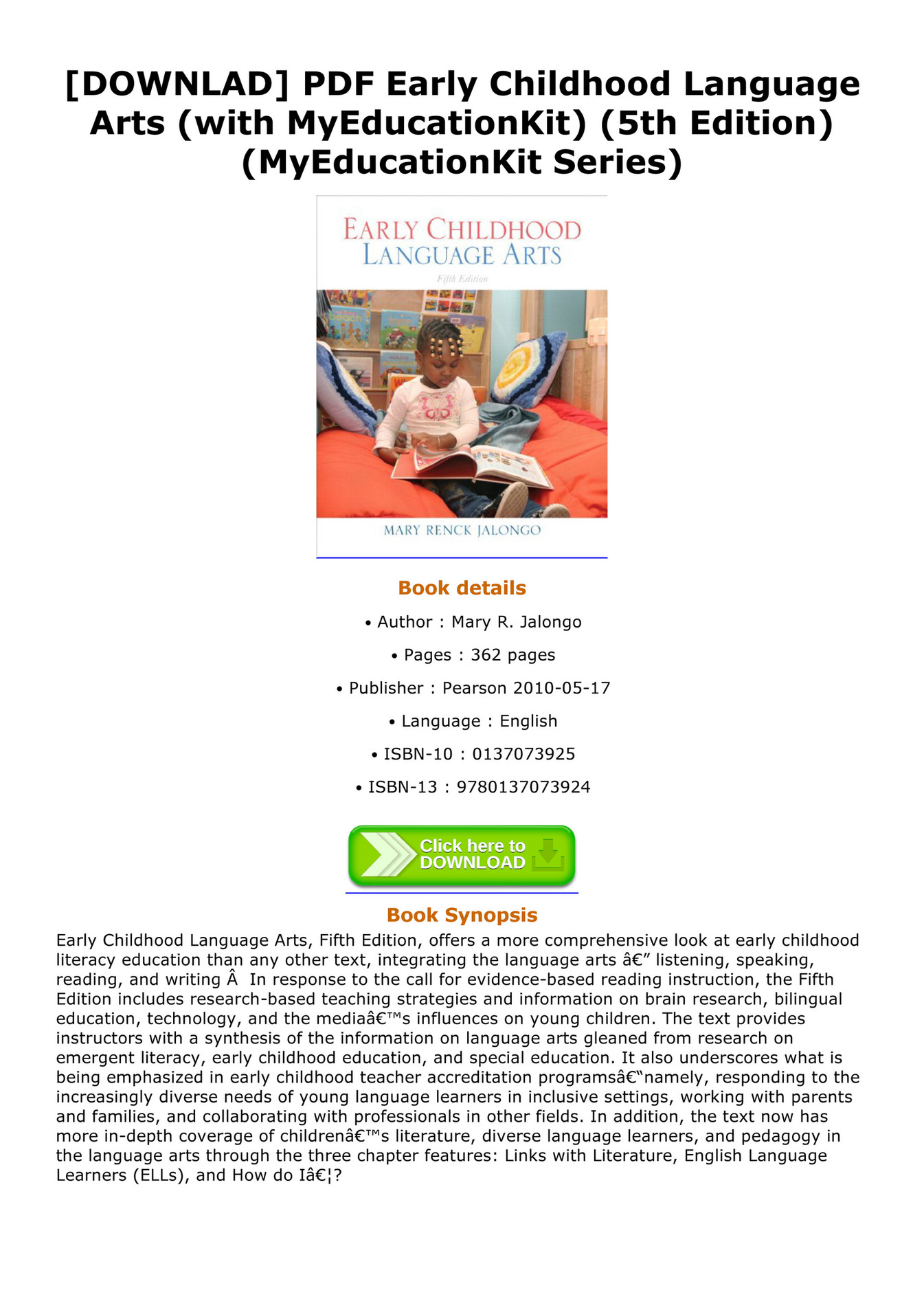 Erin DOWNLAD PDF Early Childhood Language Arts with MyEducationKit