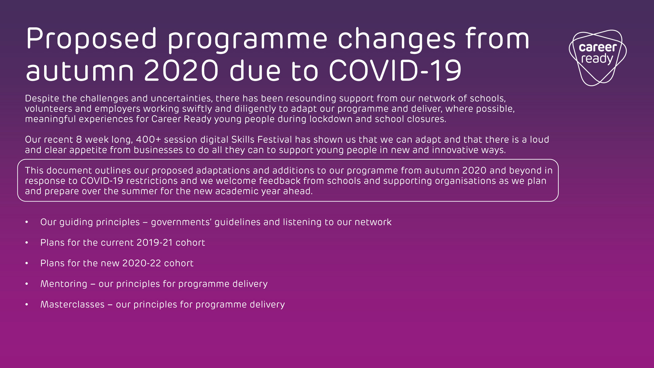 Career Ready Career Ready Scotland Programme Plan From Autumn 2020