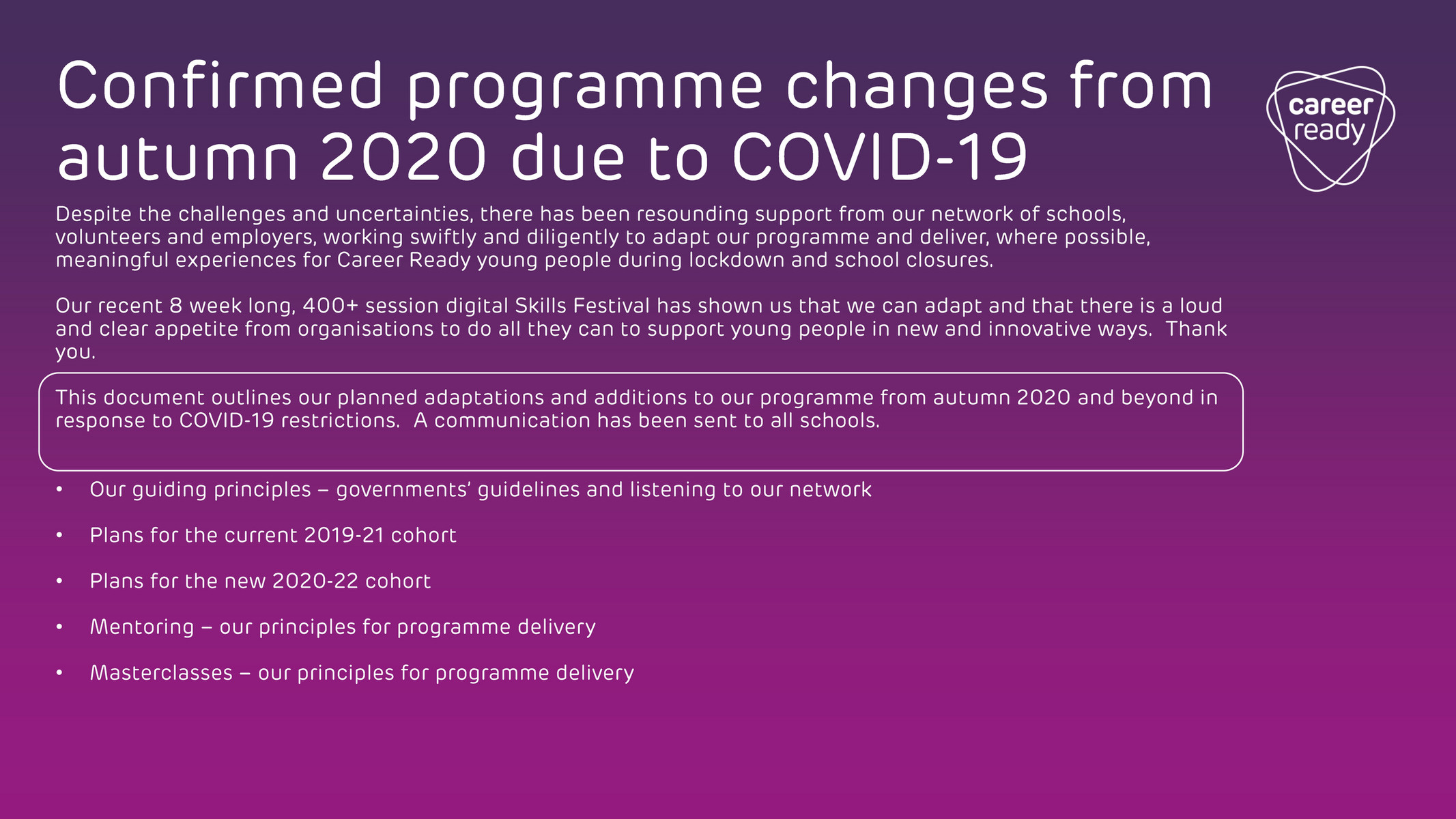 Career Ready Career Ready Employers SCOT programme plan from Autumn