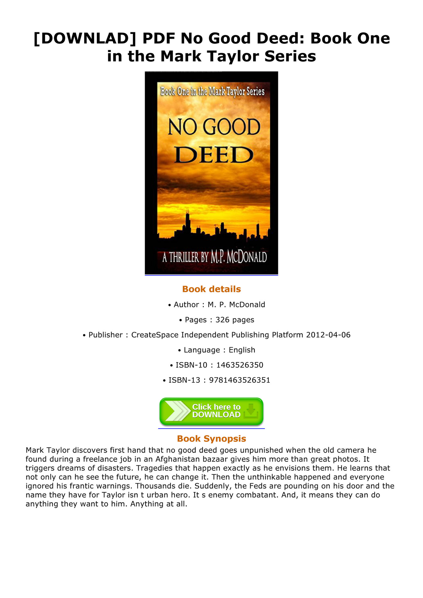 Stacy DOWNLAD PDF No Good Deed Book One in the Mark Taylor Series