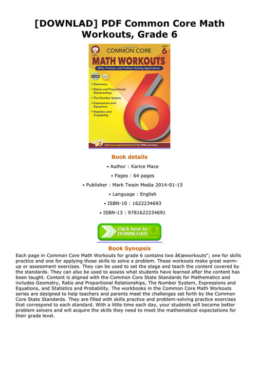 Jake - DOWNLAD PDF Common Core Math Workouts Grade 6 - Page 1 - Created ...