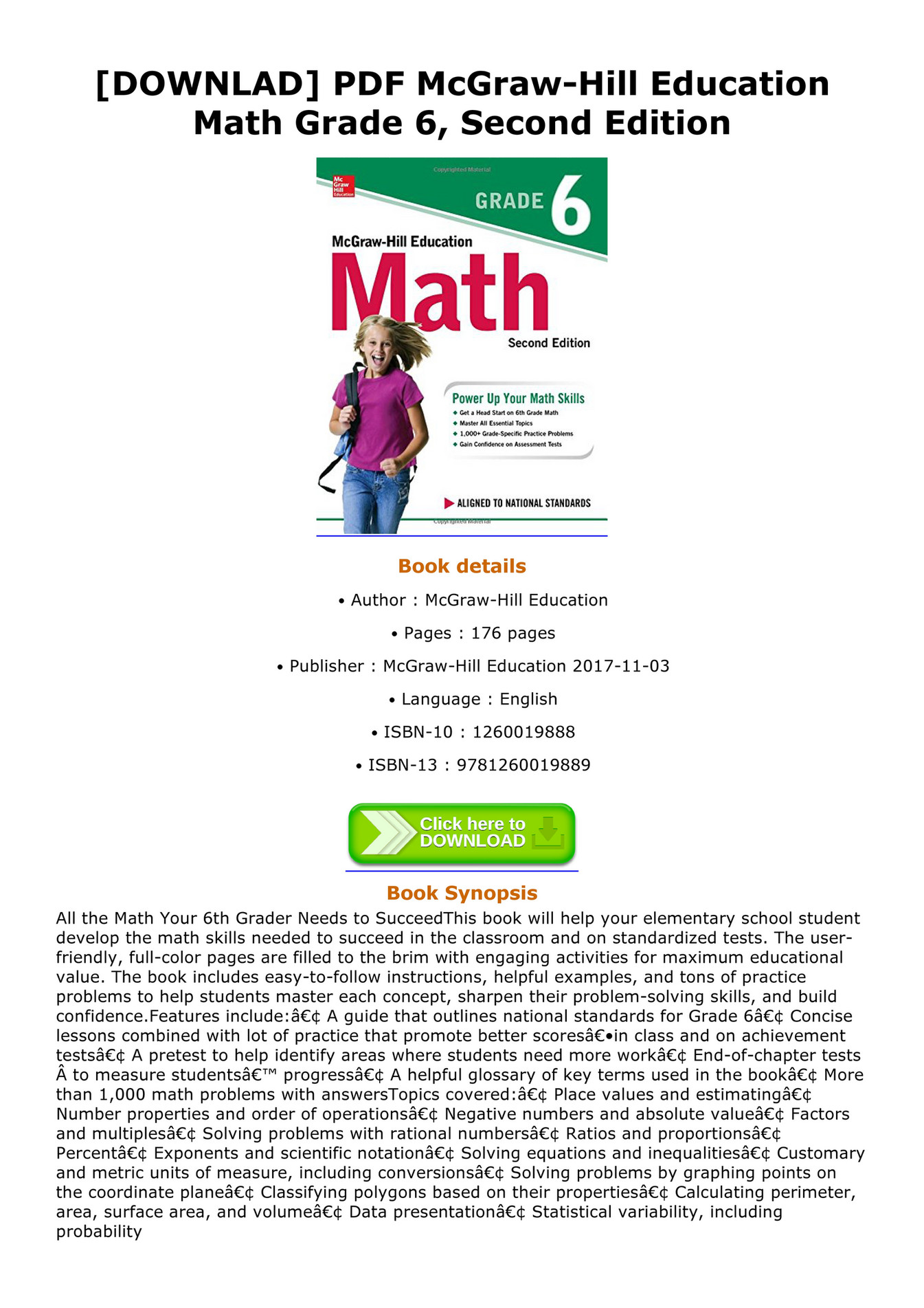 Cavalieri Downlad Pdf Mcgraw Hill Education Math Grade 6 Second Edition Page 1 Created 9723