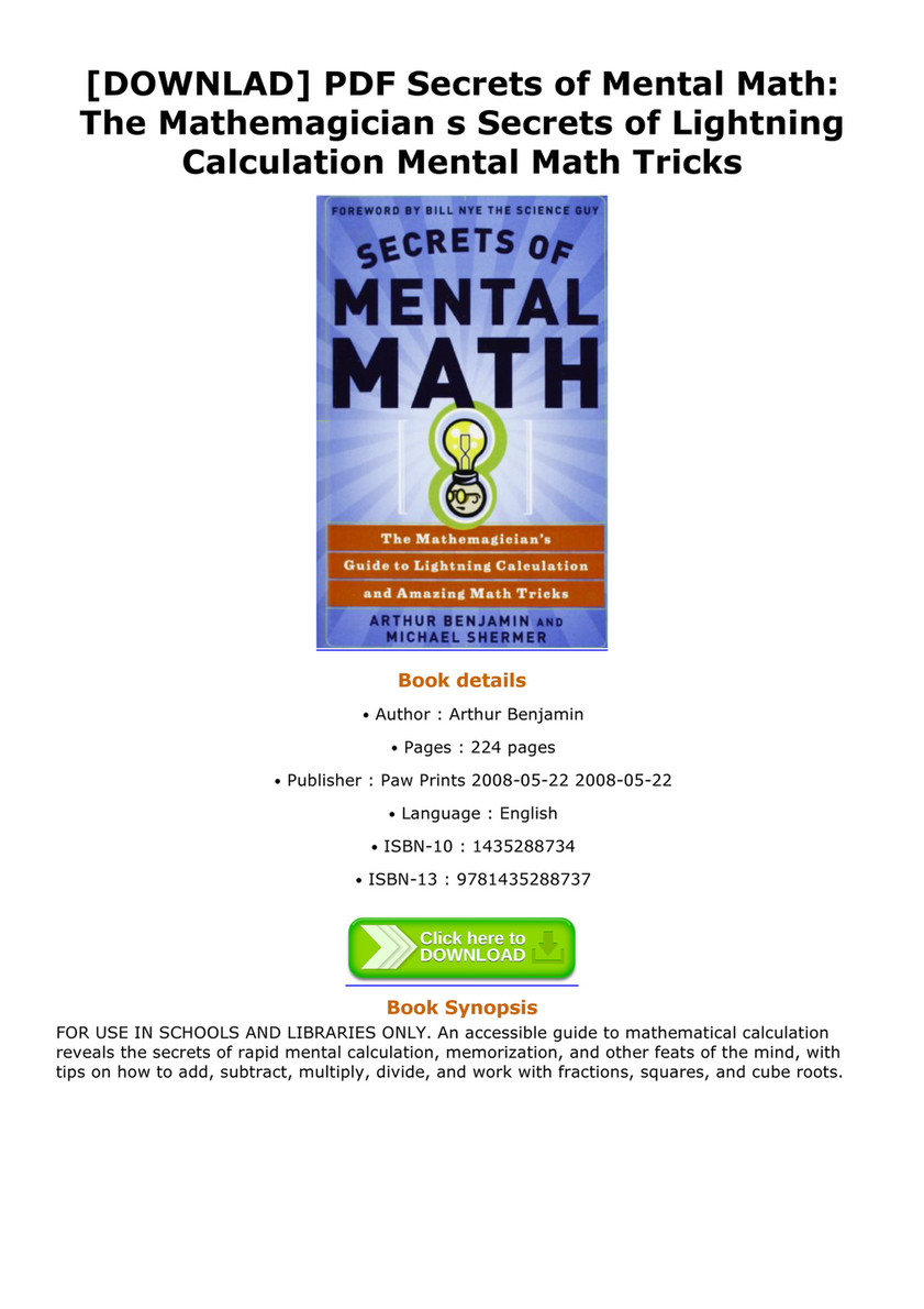 Thurman - DOWNLAD PDF Secrets of Mental Math The Mathemagician s Secrets of  Lightning Calculation Mental Math Tricks - Page 1 - Created with  Publitas.com