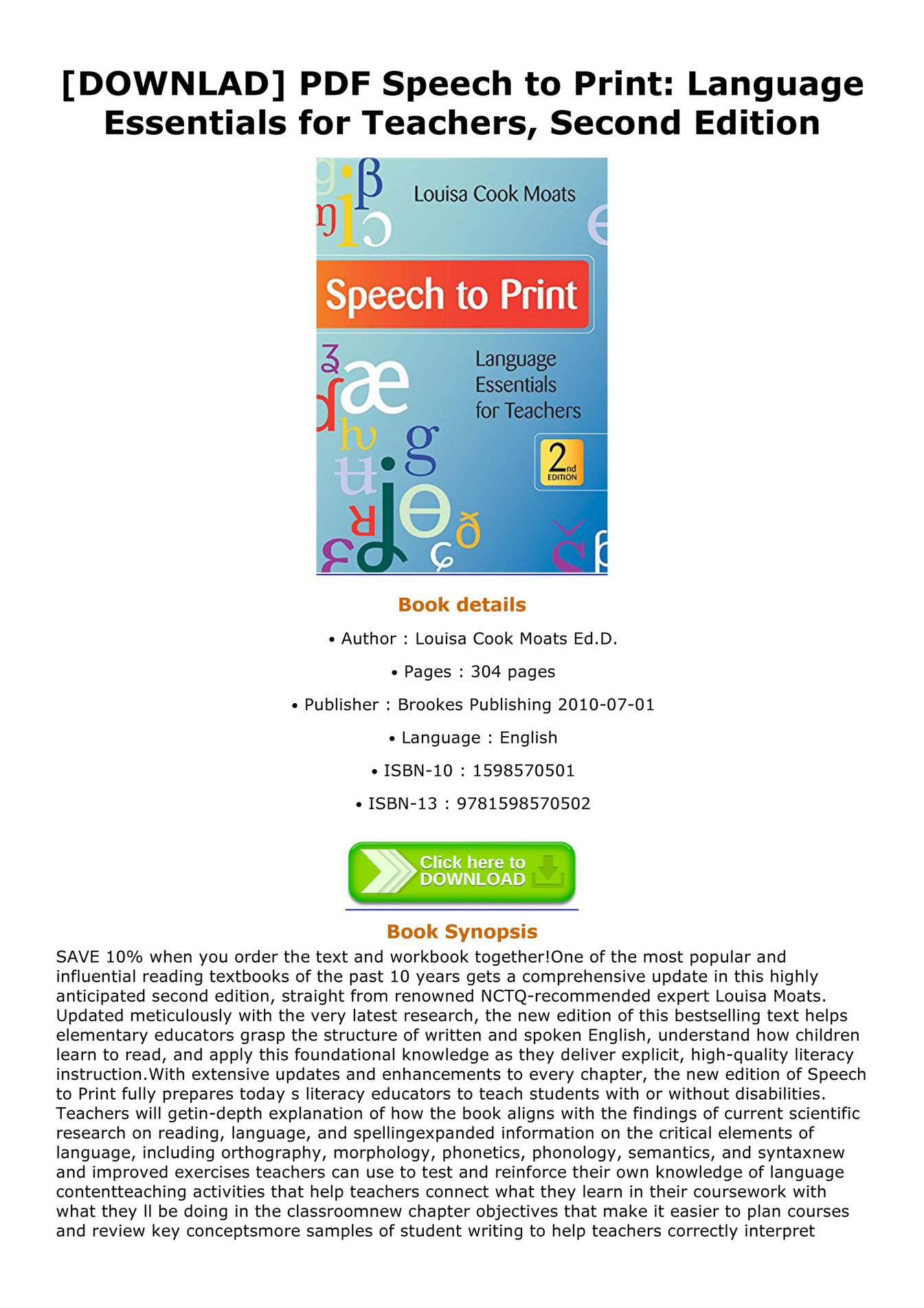 Thurman Downlad Pdf Speech To Print Language Essentials For Teachers Second Edition Page 1