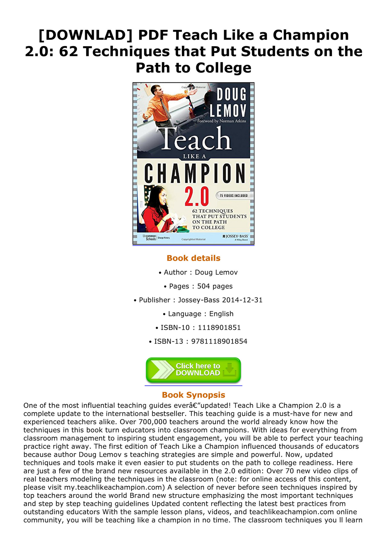 Thurman downlad pdf teach like a champion 2 0 62 techniques that put