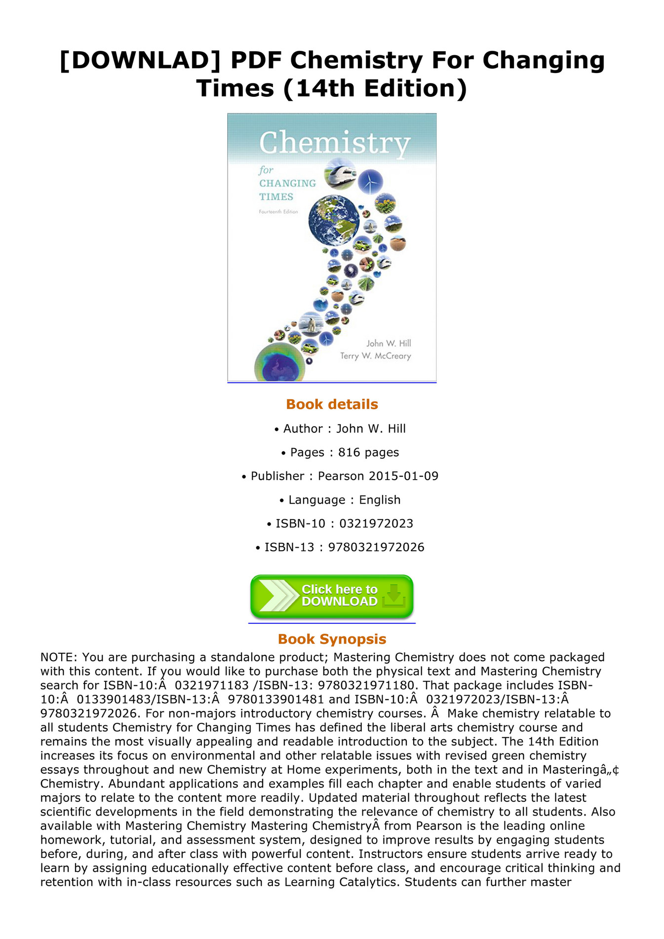 Omar DOWNLAD PDF Chemistry For Changing Times 14th Edition Page
