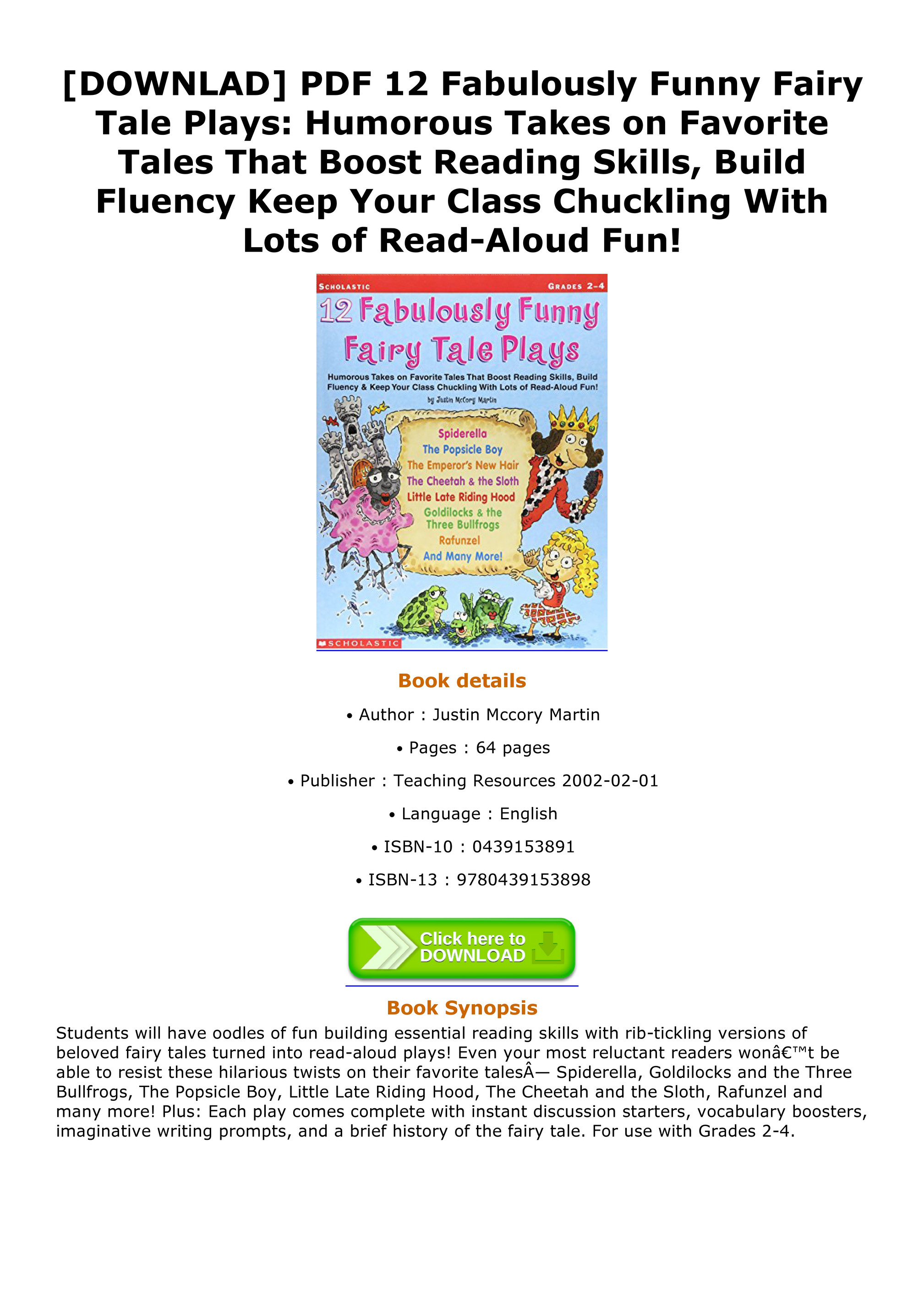 e-Book - DOWNLAD PDF 12 Fabulously Funny Fairy Tale Plays Humorous Takes on Favorite Tales That Boost Reading Skills Build Fluency Keep Your Class Chuckling With Lots of Read Aloud Fun - e-Book - DOWNLAD PDF 12 Fabulously Funny Fairy Tale Plays Humorous Takes on Favorite Tales That Boost Reading Skills Build Fluency Keep Your Class Chuckling With Lots of Read Aloud Fun -