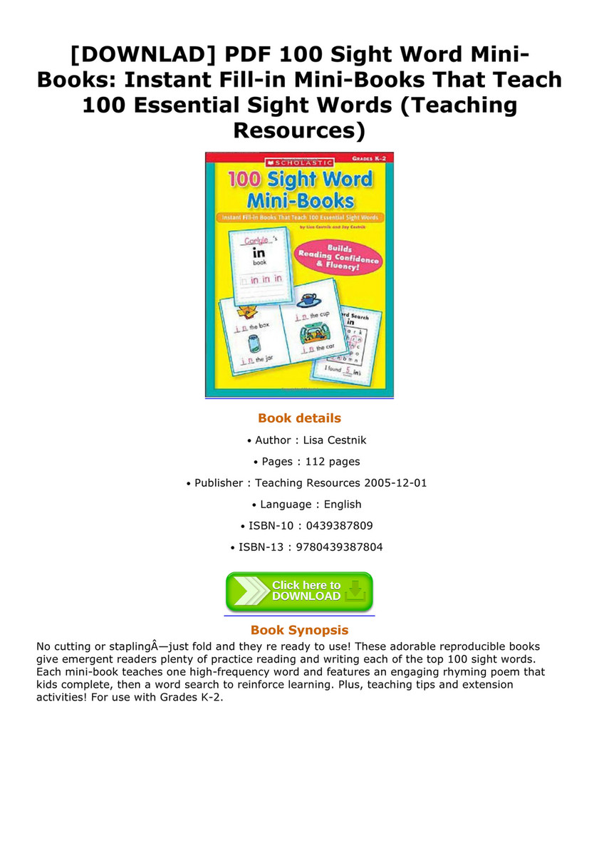 caylor downlad pdf 100 sight word mini books instant fill in mini word for essential