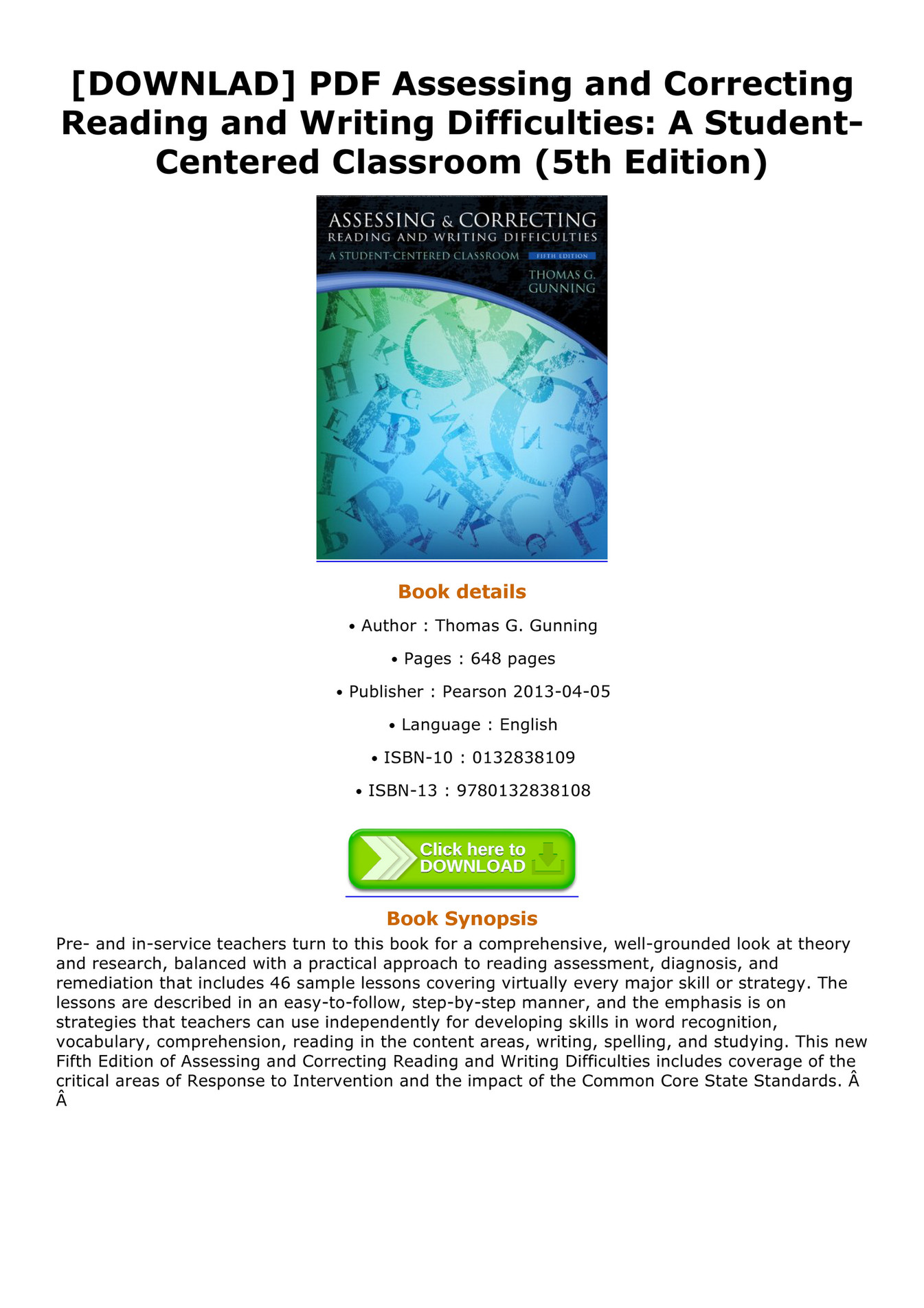 eBook DOWNLAD PDF Assessing and Correcting Reading and Writing