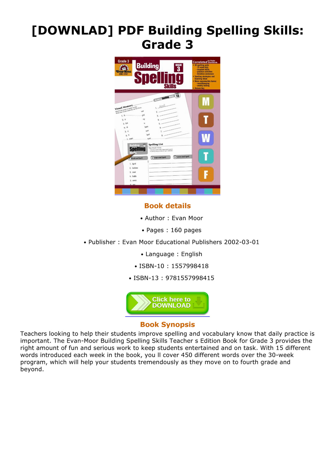 e-Book - DOWNLAD PDF Building Spelling Skills Grade 3 - Page 1 ...