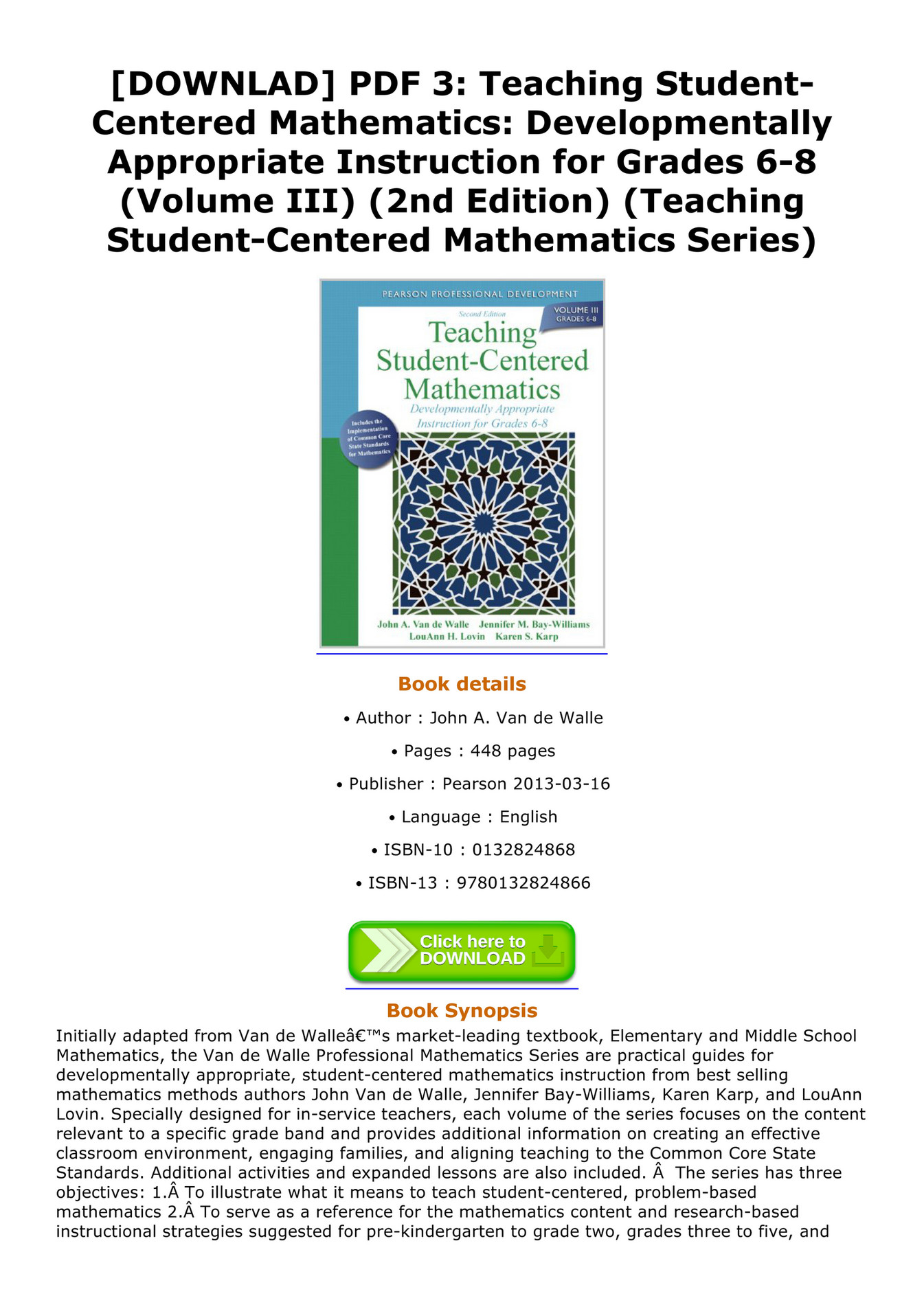 Barton DOWNLAD PDF 3 Teaching Student Centered Mathematics 