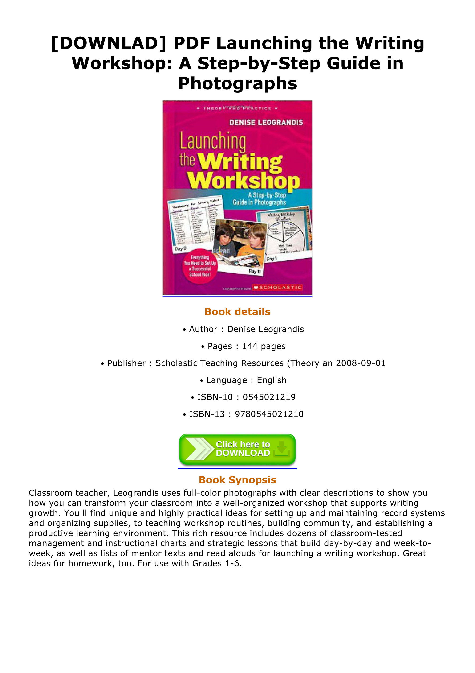 Scholastic Launching The Writing Workshop A Step by Step Guide In Photographs 