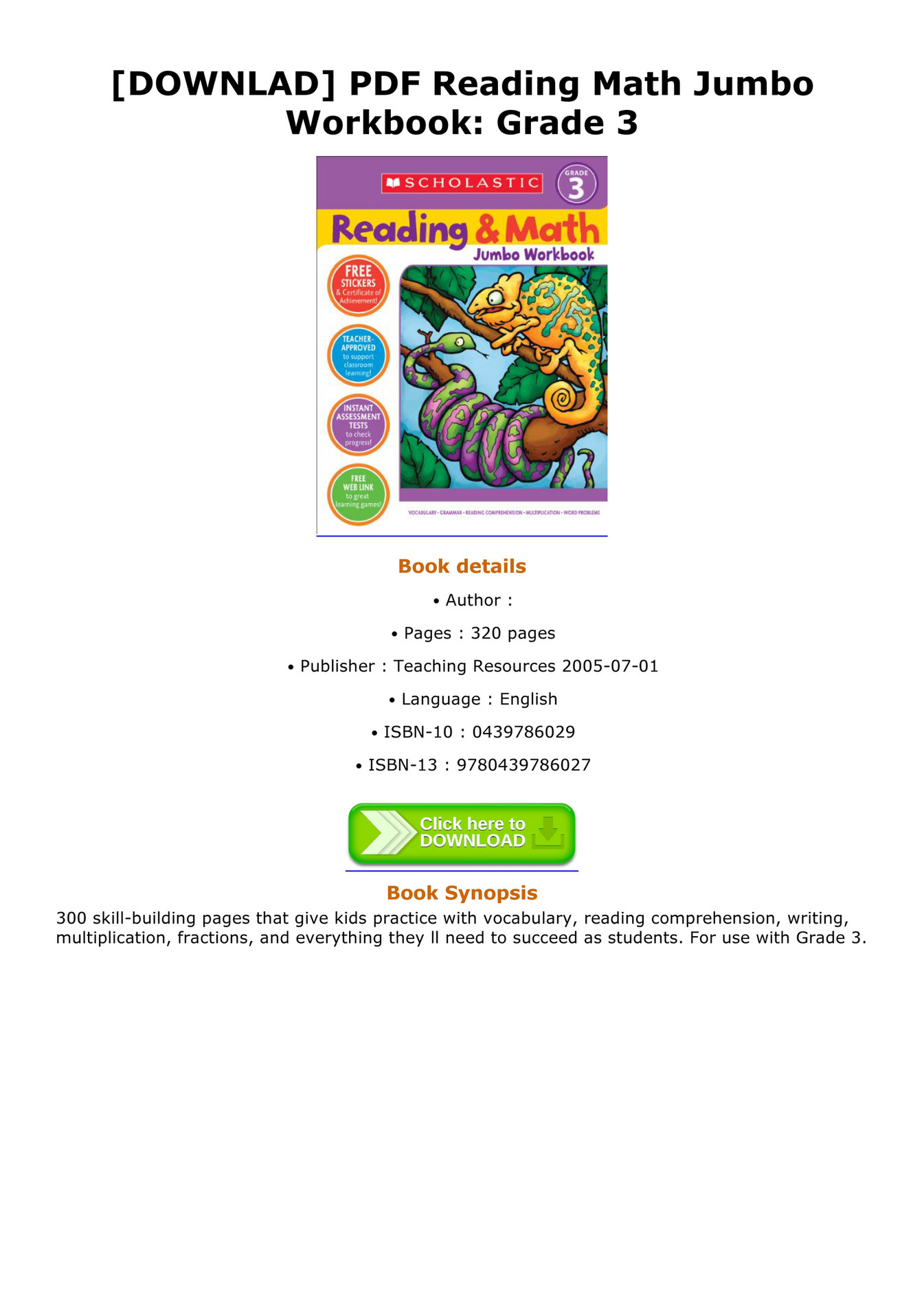 reading & math jumbo workbook grade 3