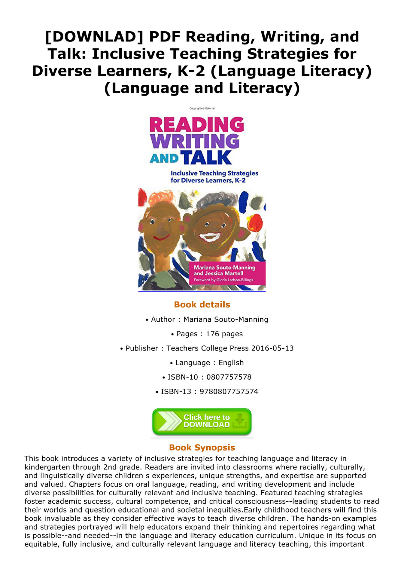 Horacio DOWNLAD PDF Reading Writing and Talk Inclusive Teaching