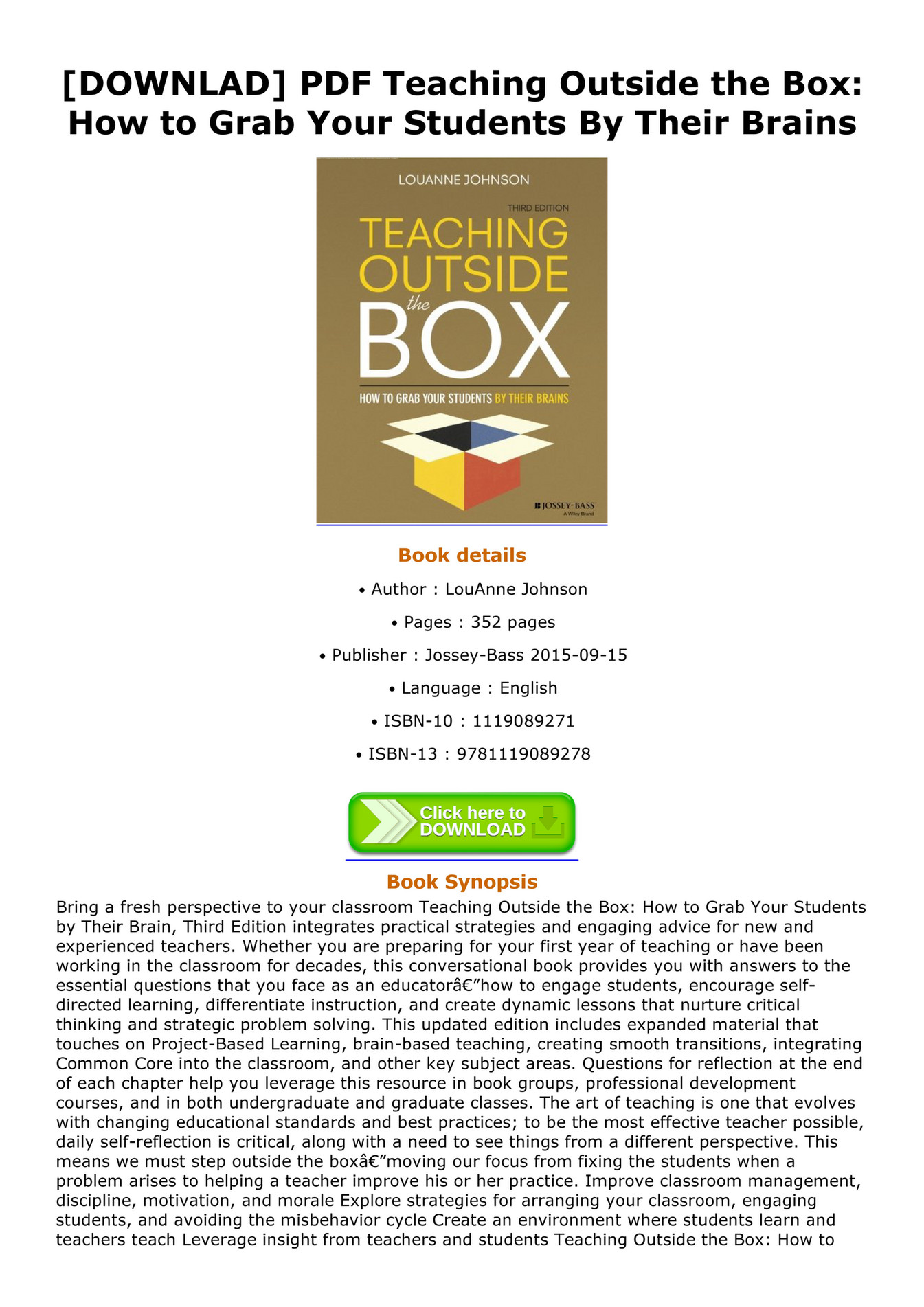 Bradly - DOWNLAD PDF Teaching Outside the Box How to Grab Your Students ...
