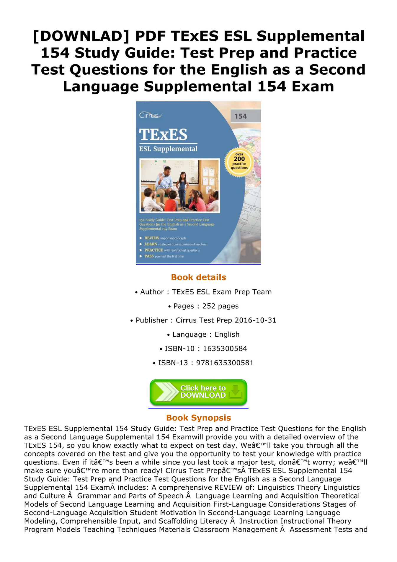 Bradly - DOWNLAD PDF TExES ESL Supplemental 154 Study Guide Test Prep Sns-Brigh10