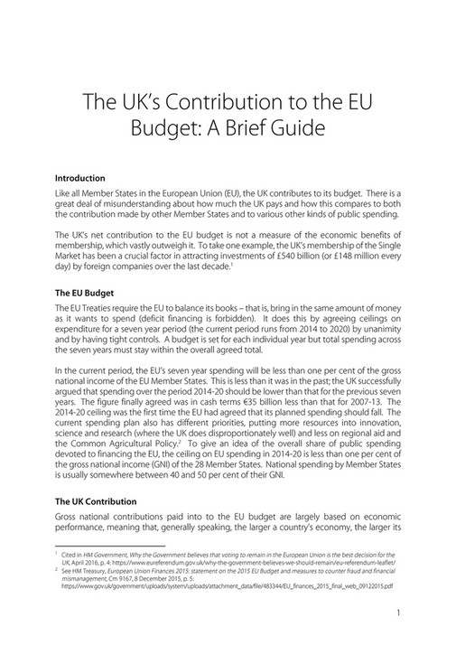 SEE Briefings - The UK’s Contribution to the EU Budget: A Brief Guide ...