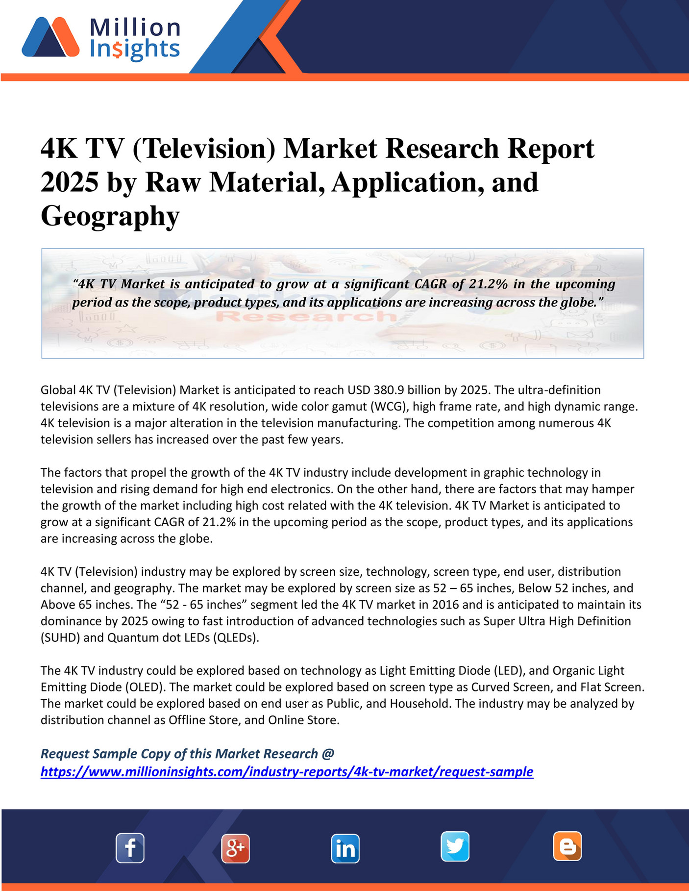 Million Insights 4K TV (Television) Market Research Report 2025 by