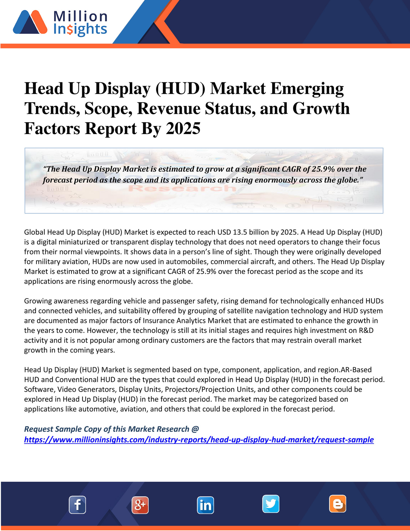 Million Insights Head Up Display (HUD) Market Emerging Trends, Scope