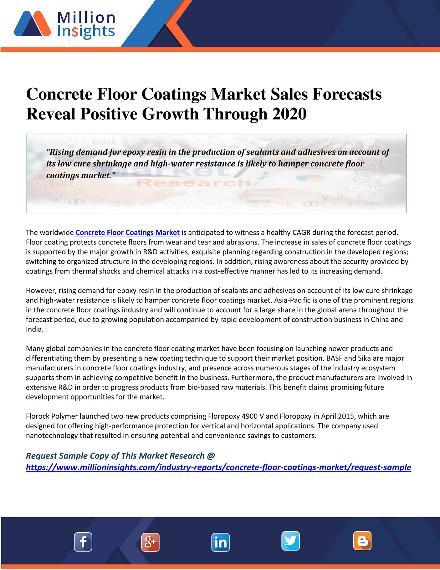 Million Insights Concrete Floor Coatings Market Sales Forecasts Reveal Positive Growth Through
