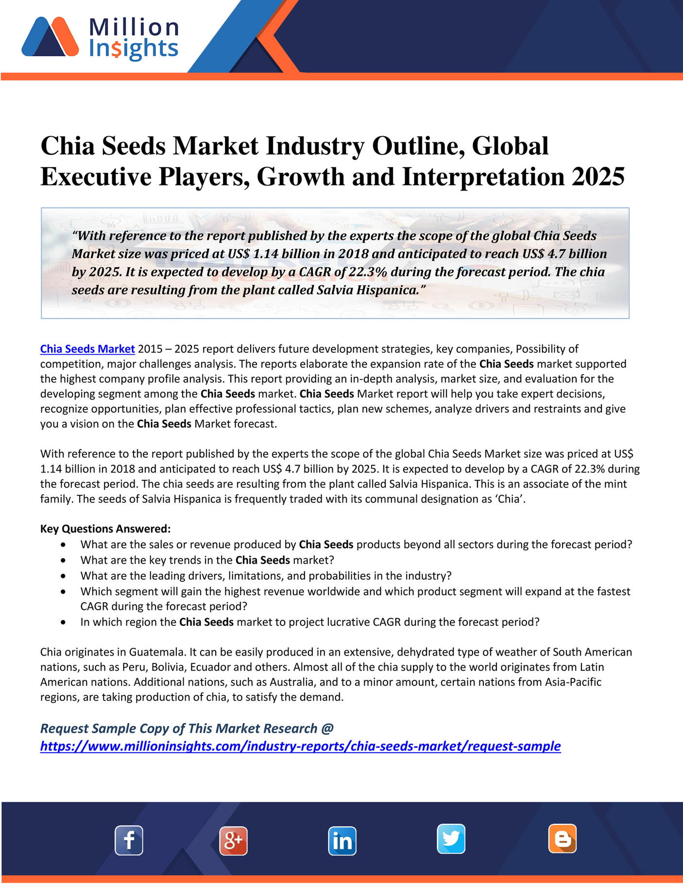 Chia Seeds Market Industry Outline, Global Executive Players, Growth