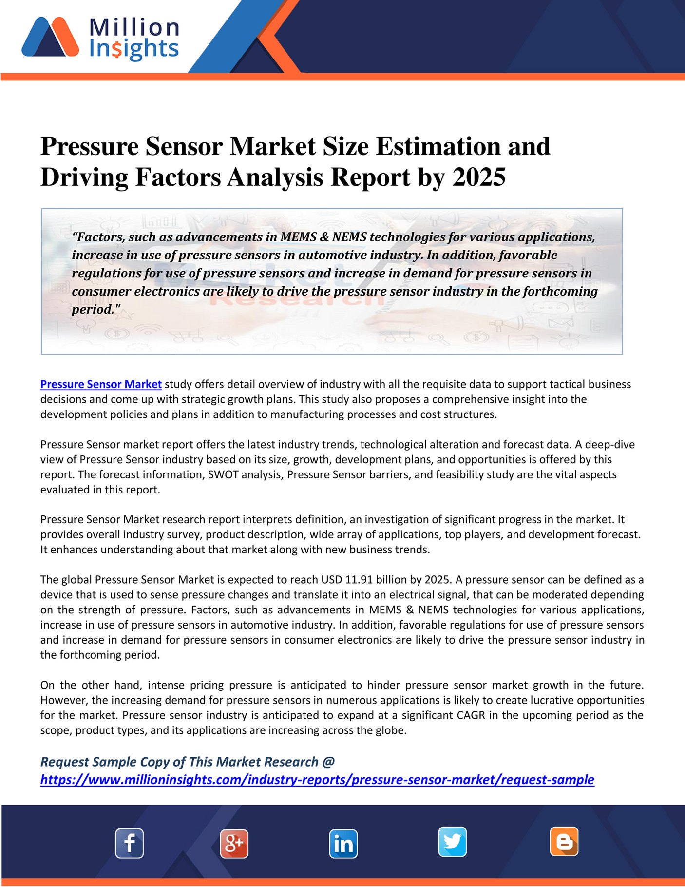 Million Insights Pressure Sensor Market Size Estimation and Driving