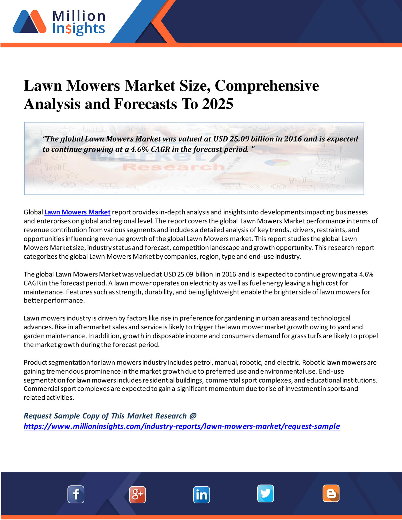 Million Insights Lawn Mowers Market Size, Comprehensive Analysis and